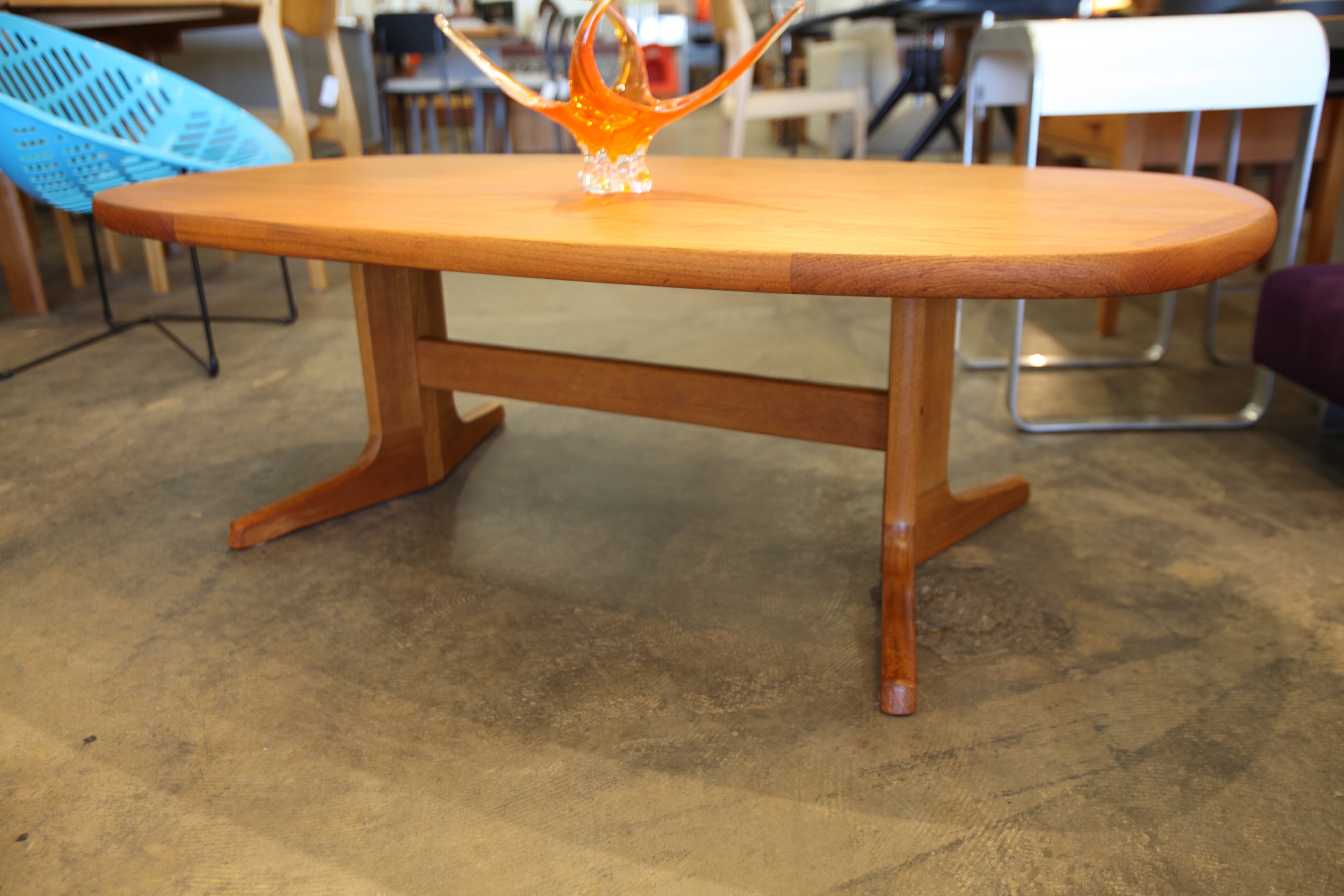 Vintage Oval Teak Coffee Table (54.5"L x 28.5"W x 17.25"H)