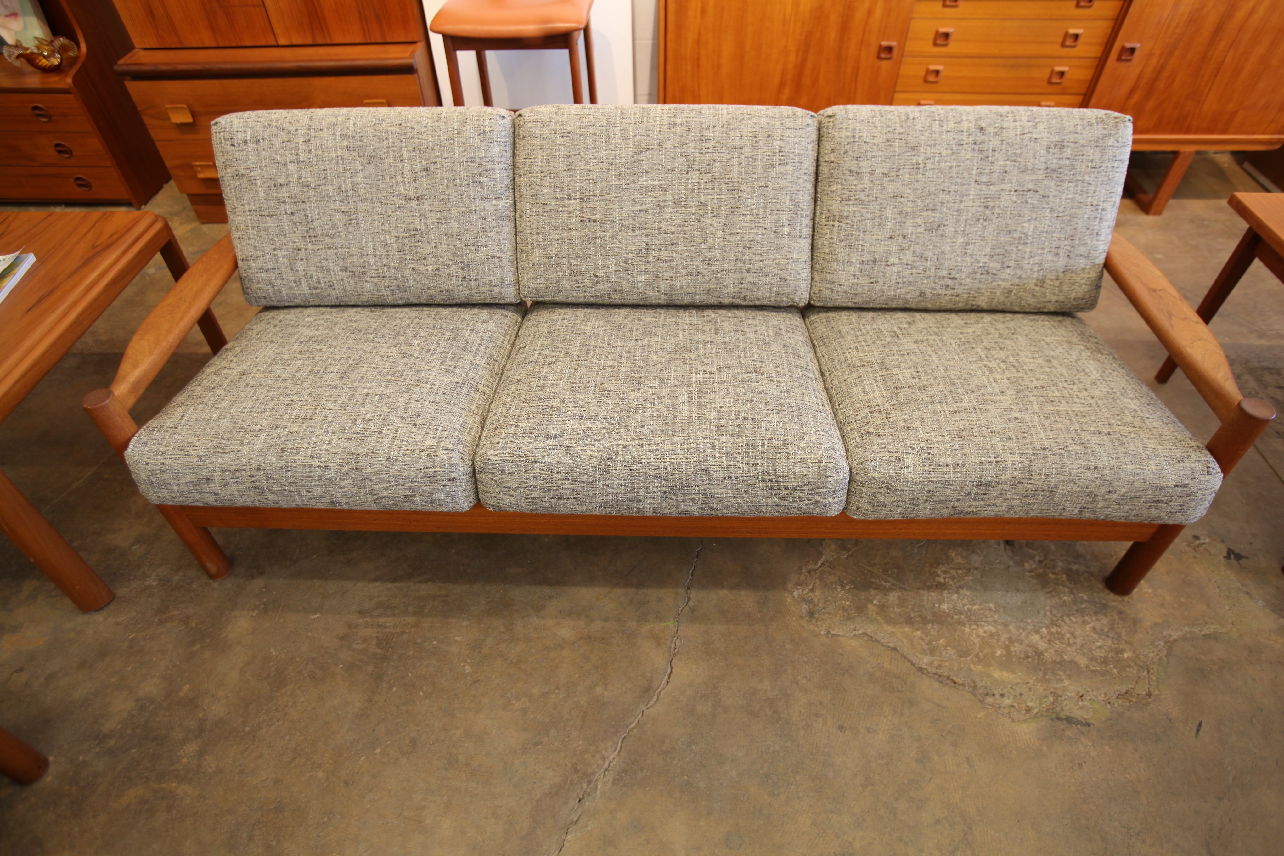 Beautiful Vintage Danish Teak 3 Seater Sofa w/ New Fabric (79.5"W x 29.5"D x 28"H)