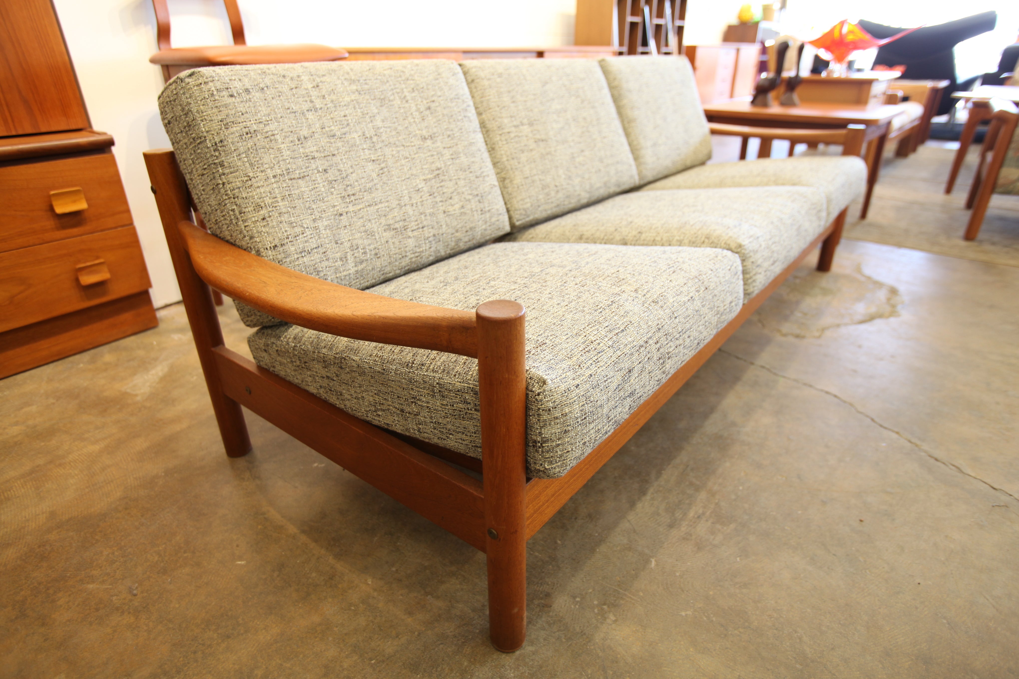 Beautiful Vintage Danish Teak 3 Seater Sofa w/ New Fabric (79.5"W x 29.5"D x 28"H)