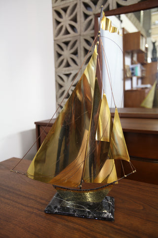 Vintage Brass Sail Boat (23"H x 15"W)