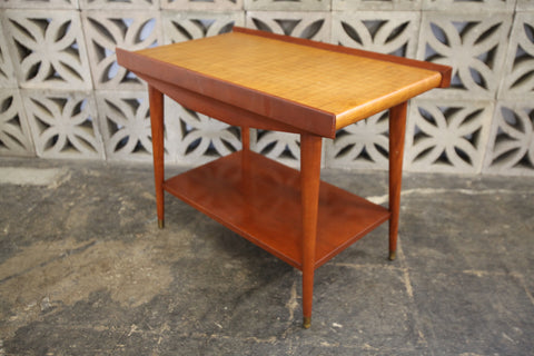 Vintage MCM Side Table w/ Wicker Top (30" x 17" x 22.25"H)