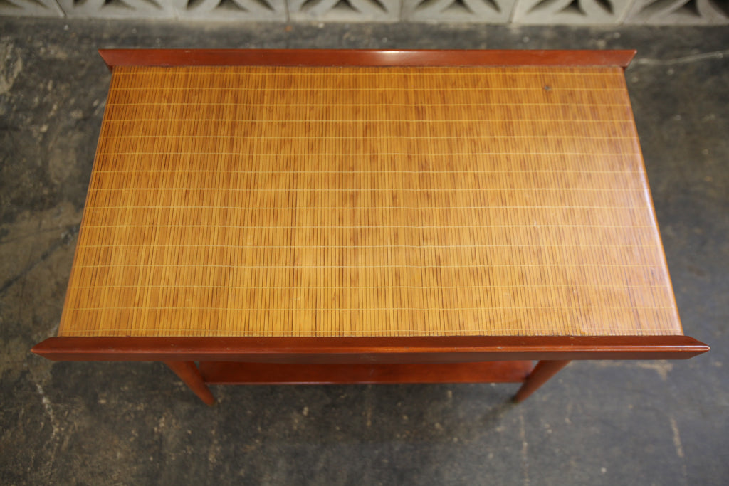 Vintage MCM Side Table w/ Wicker Top (30" x 17" x 22.25"H)