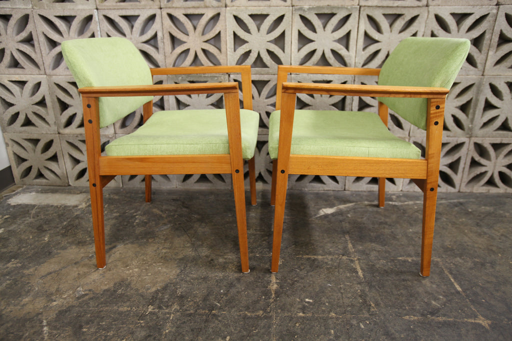 Vintage Teak Arm Chair w/ New Fabric (24.75"W x 24"D x 30.5"H)