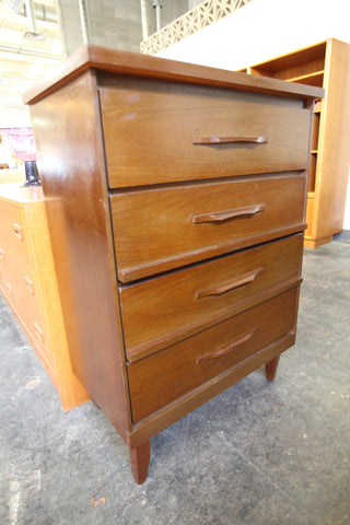 Vintage Smaller Walnut 4 Drawer Tallboy Dresser (28"W x 16.5"D x 39"H)