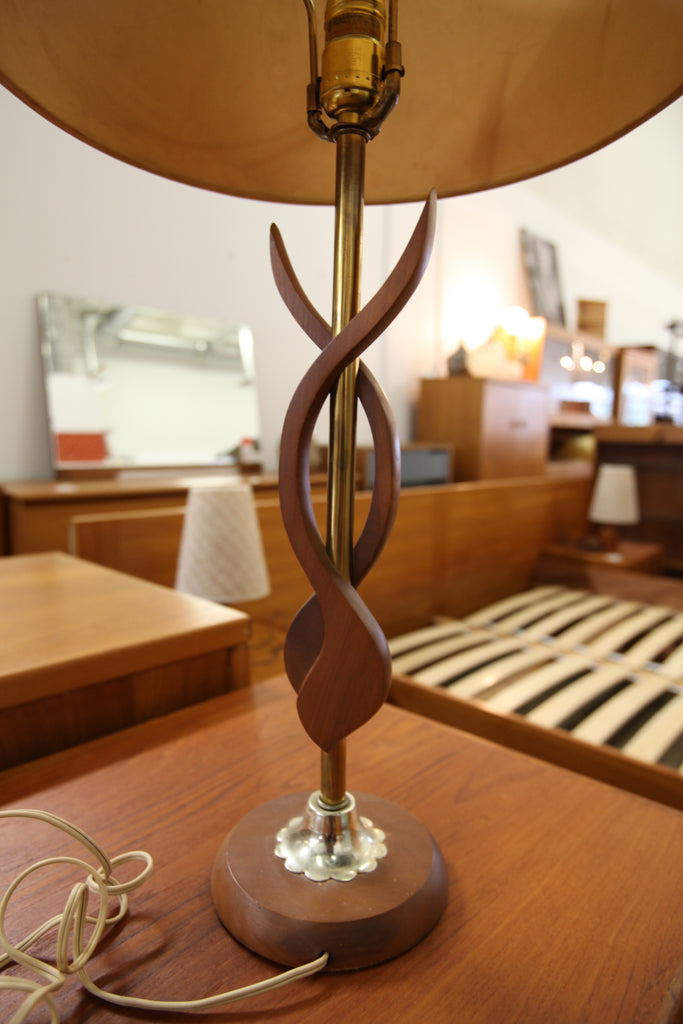 Vintage Walnut Wood Table Lamp (15" Dia x 28.75"H)