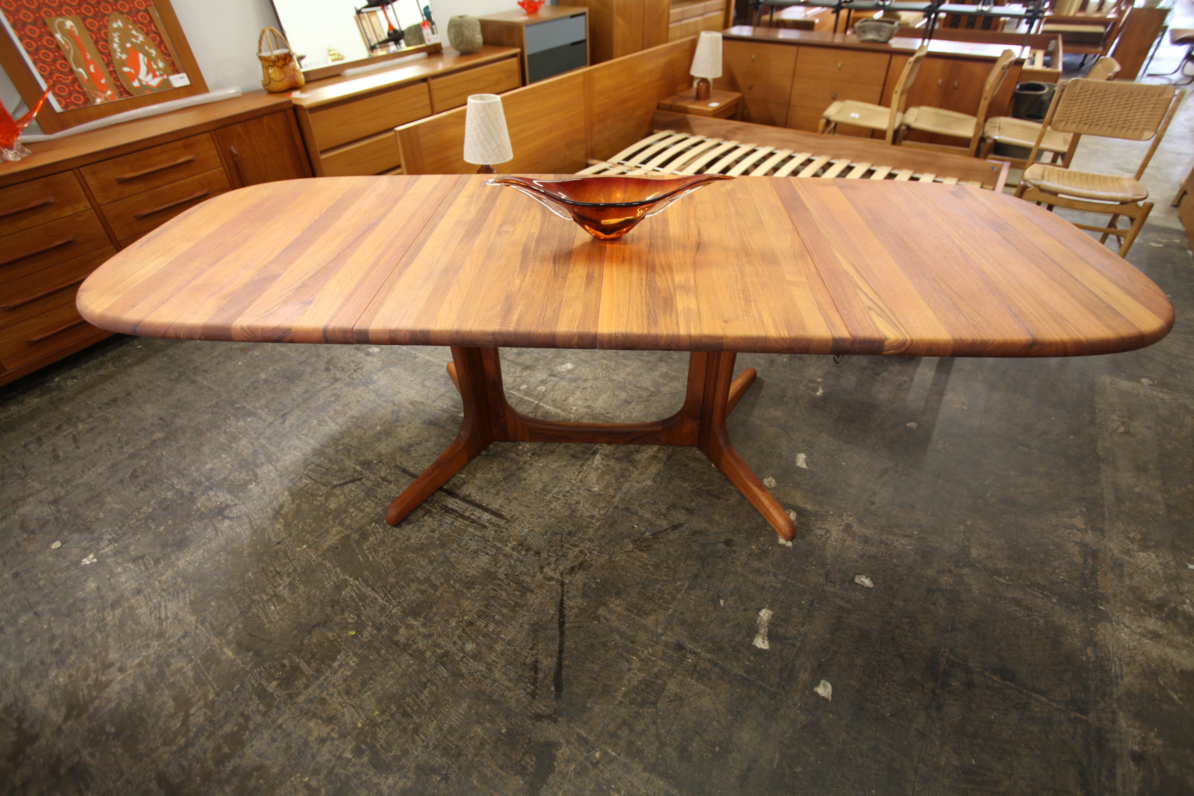 Rare & Beautiful "SOLID" Teak Dining Table w/ 2 Leafs 102" Long
