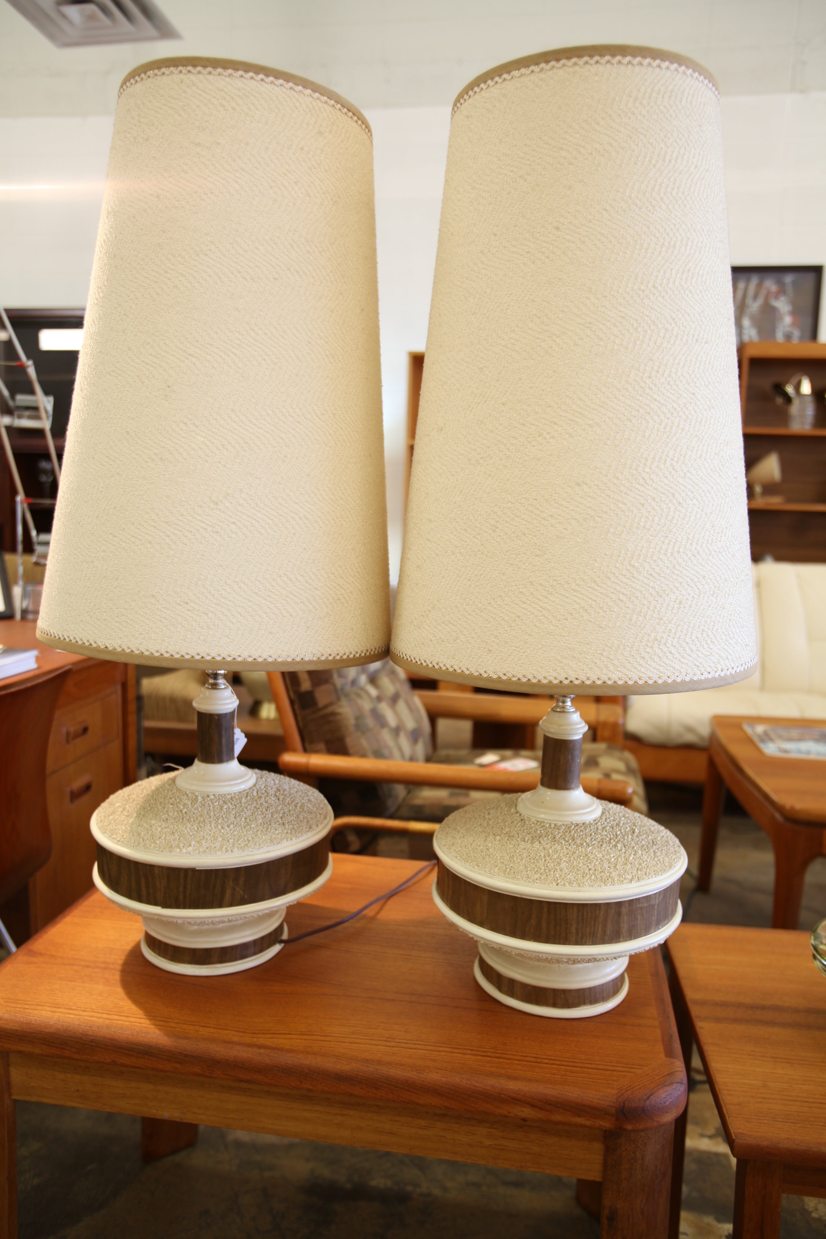 Set of 2 Tall Vintage MCM Lamps (36.5"H x 15" Dia)