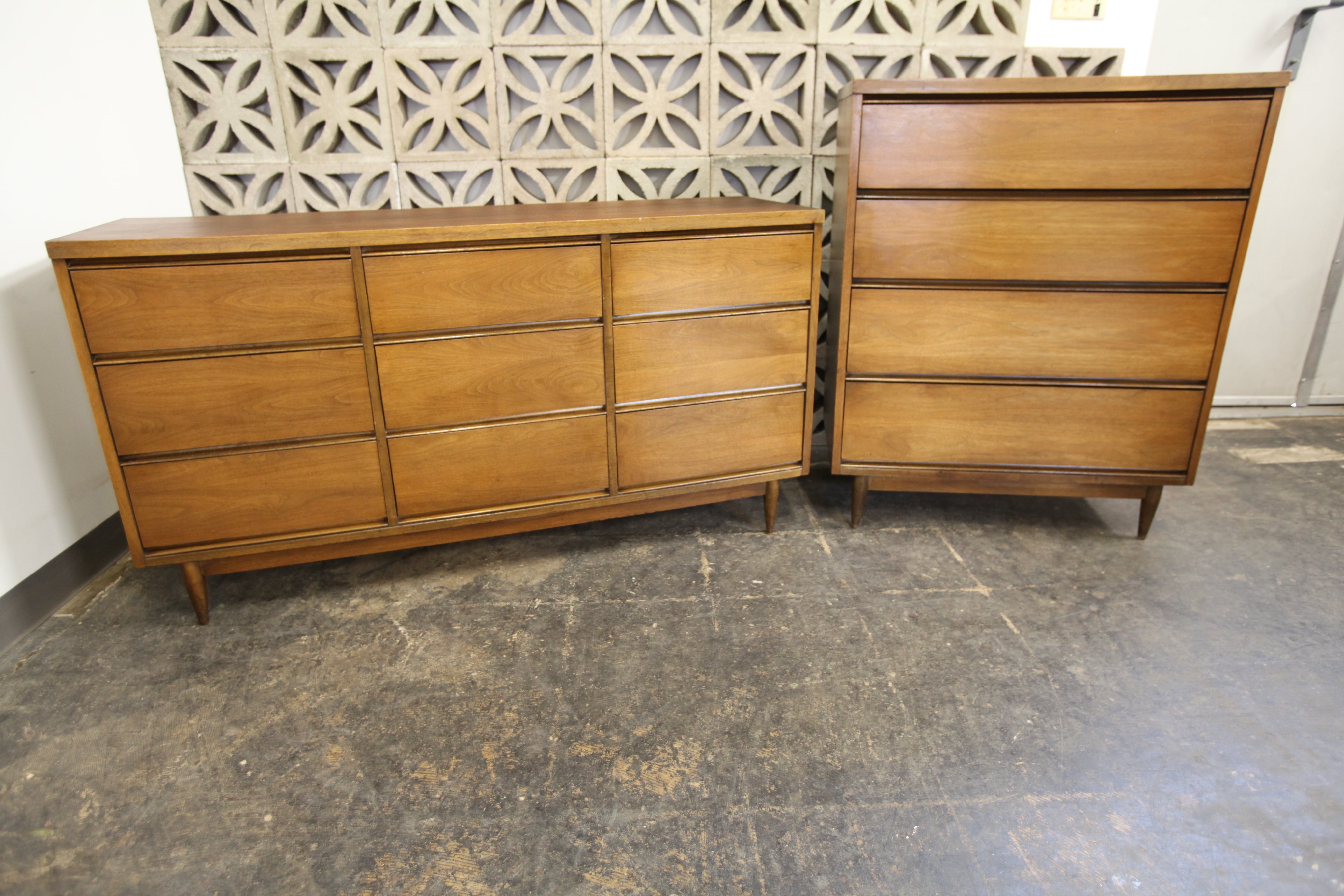 Vintage 9 Drawer Walnut Dresser (58"W x 18"D x 31.25"H)