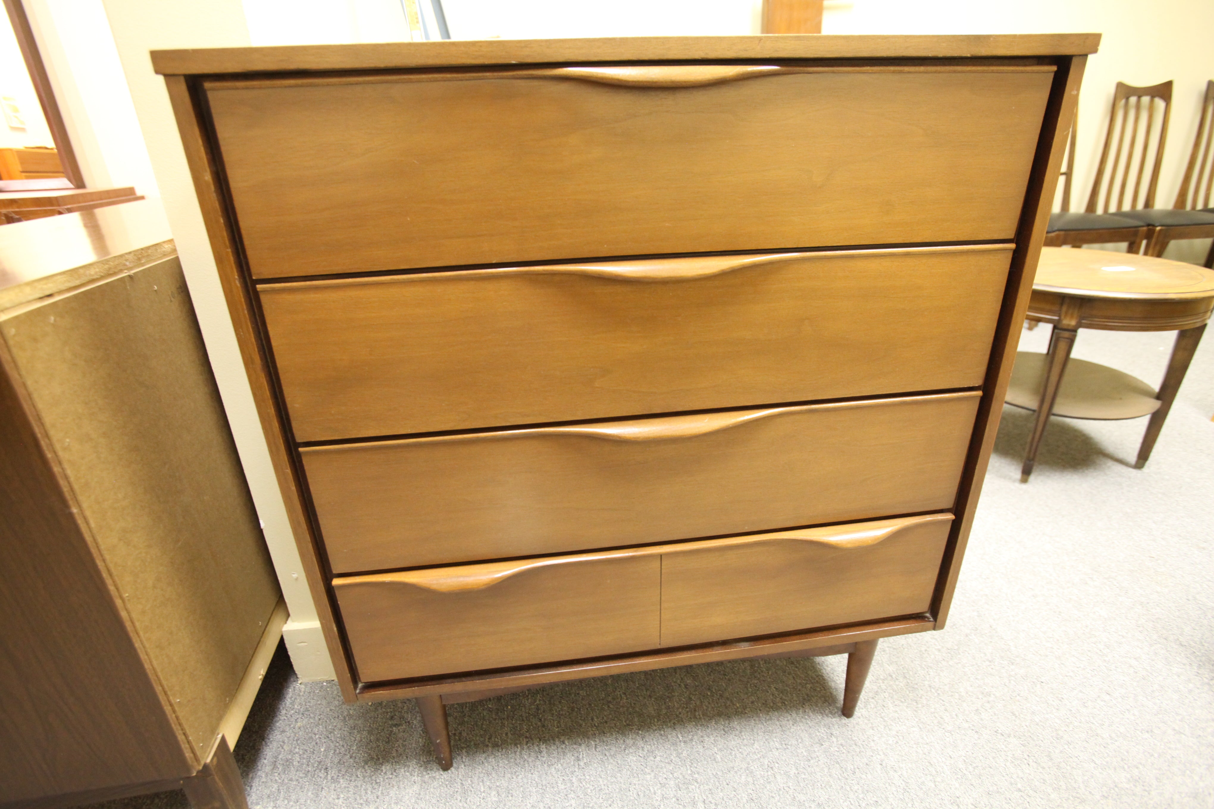 Vintage Walnut 4 Drawer Tallboy Dresser (34"W x 18.5"D x 38"H)