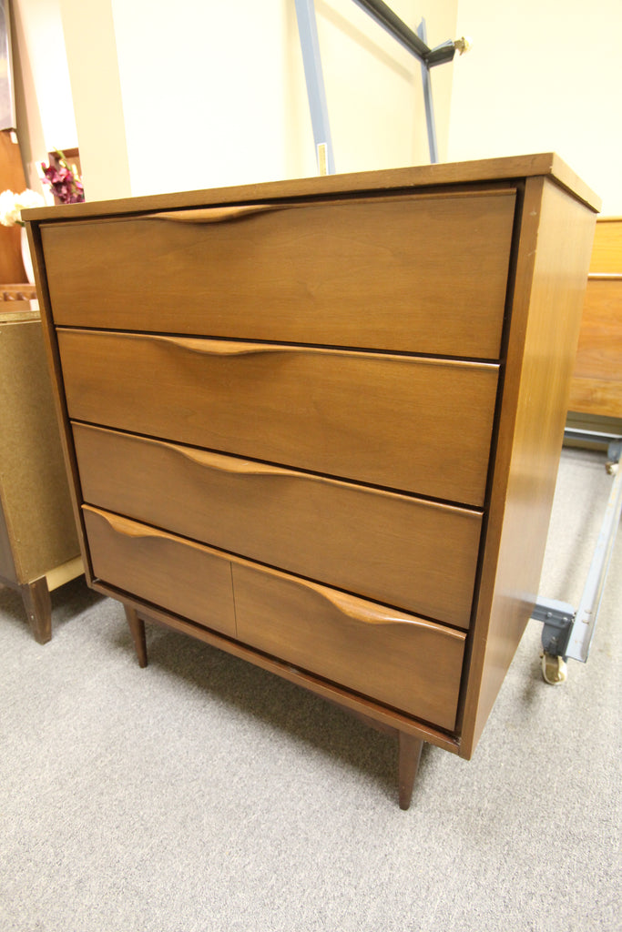 Vintage Walnut 4 Drawer Tallboy Dresser (34"W x 18.5"D x 38"H)