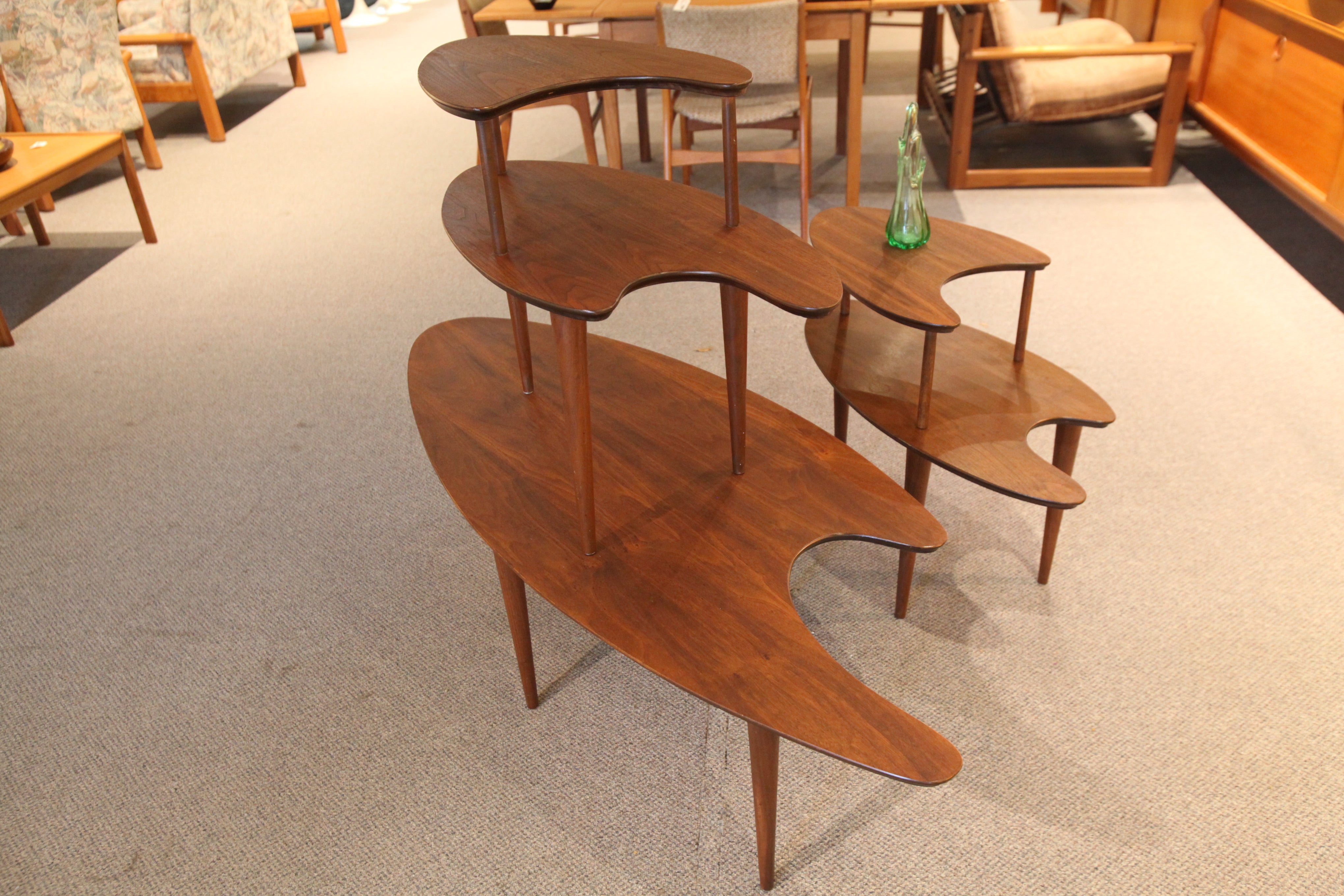 Vintage Walnut Boomerang Coffee Table / End Tables Set (3 Pieces)