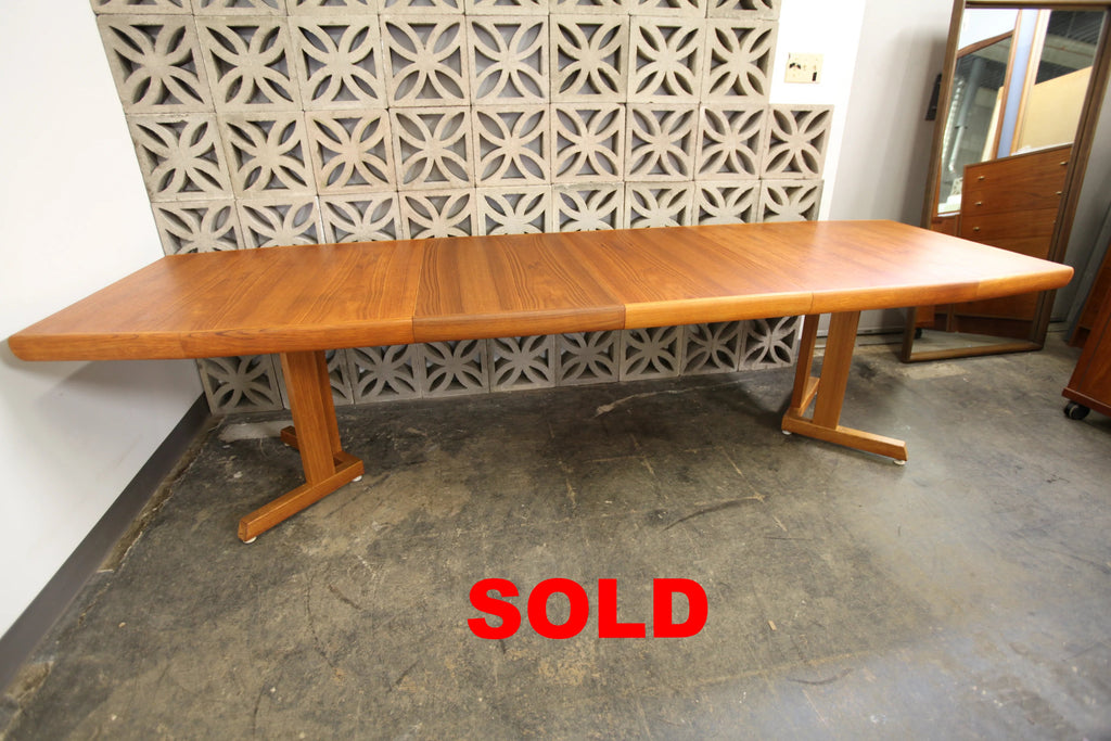Extra Long Vintage Teak Dining Table w/ 2 Leafs