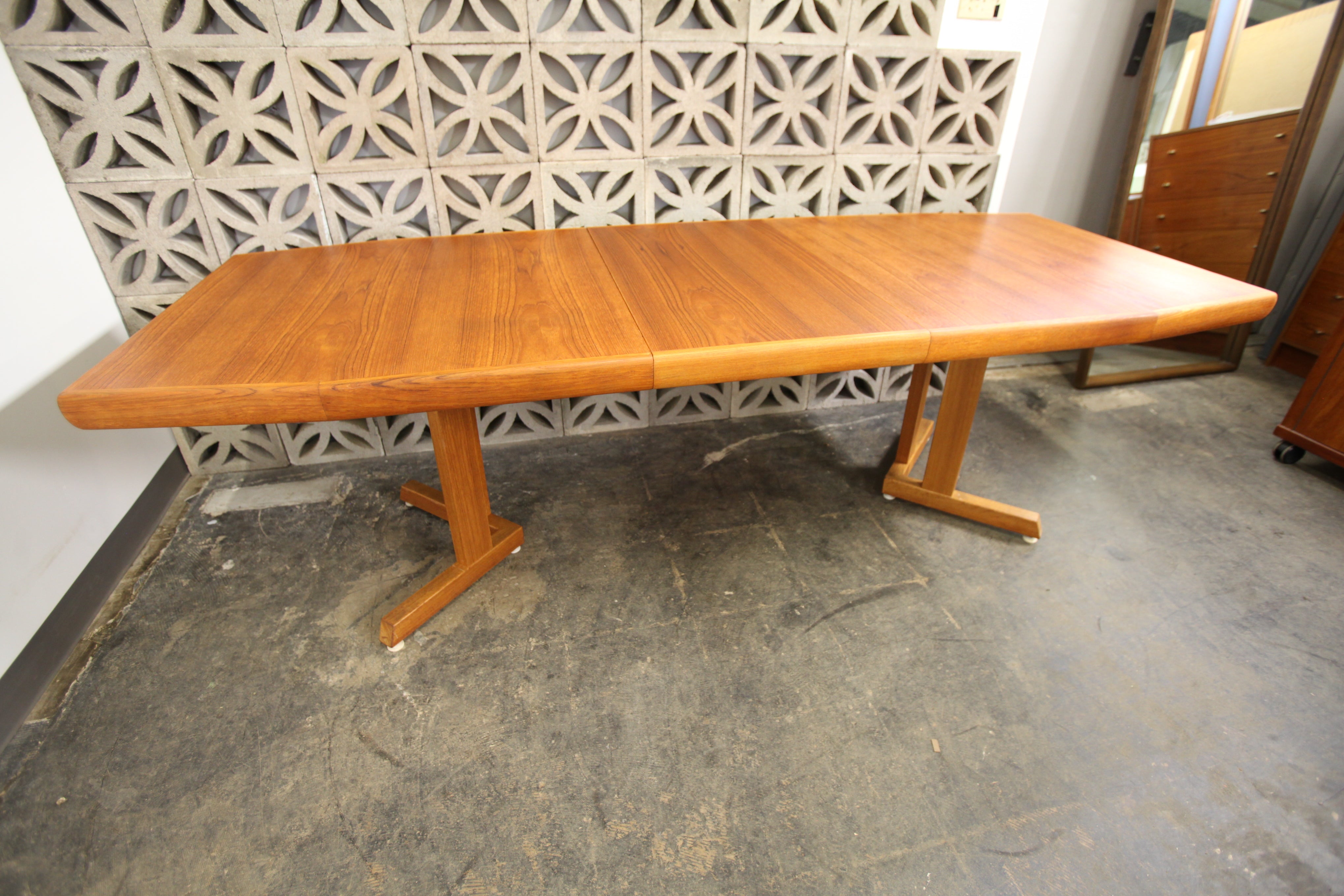 Extra Long Vintage Teak Dining Table w/ 2 Leafs
