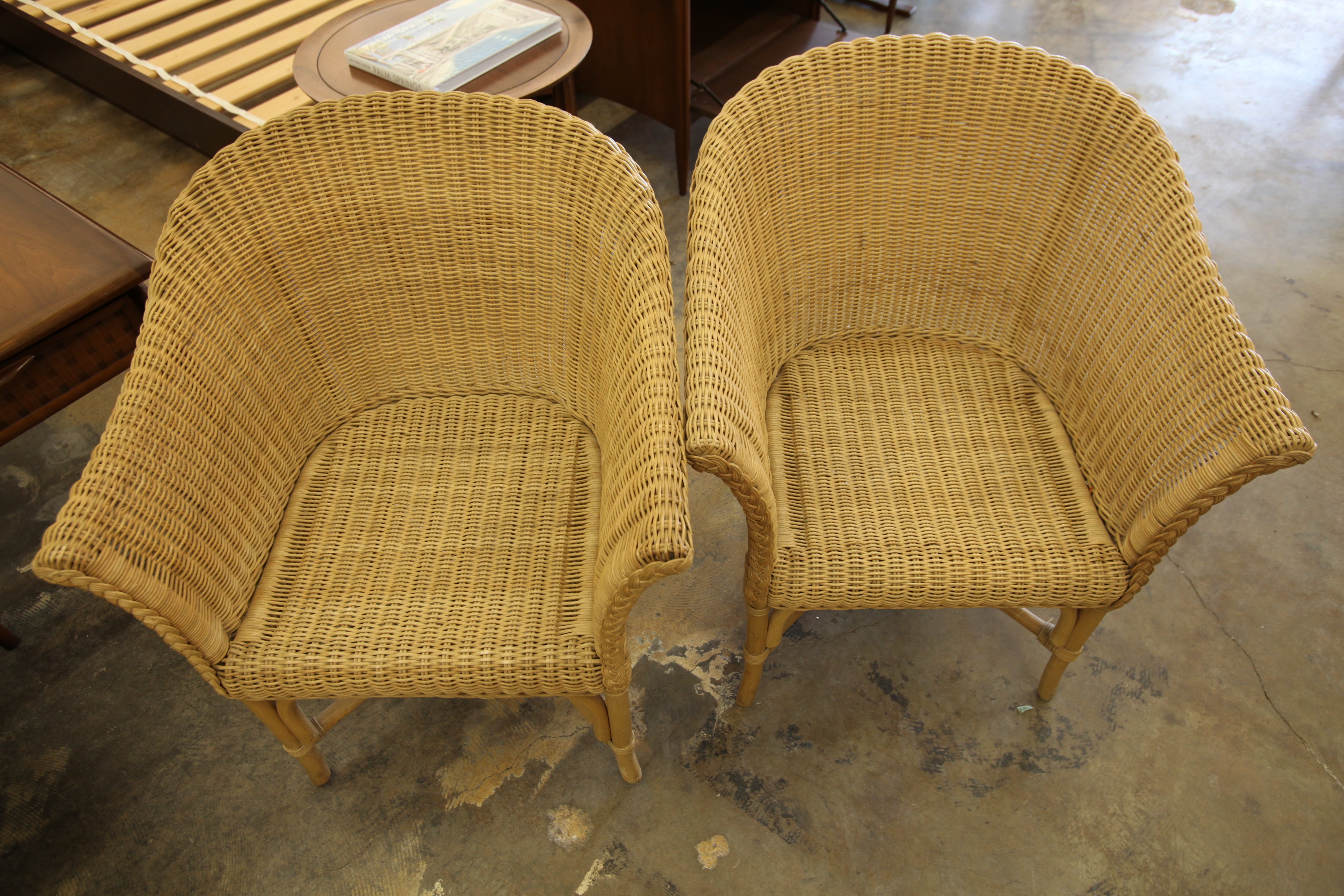 Set of 2 Vintage Wicker Chairs (26"W x 30"H x 16"H seat)