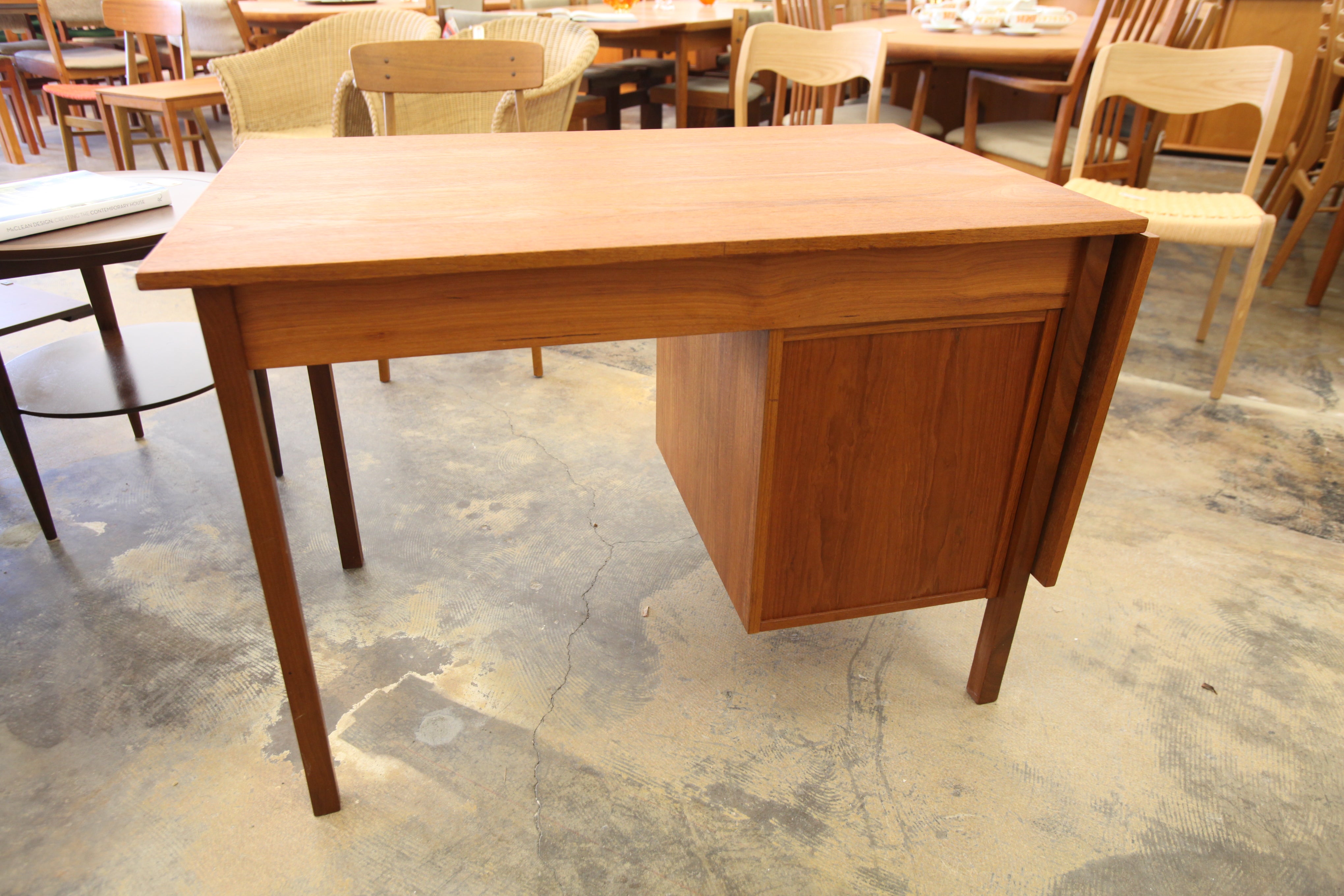 Vintage Danish Teak Dropleaf Desk (59"x25")(40"x25") 28.5"H)