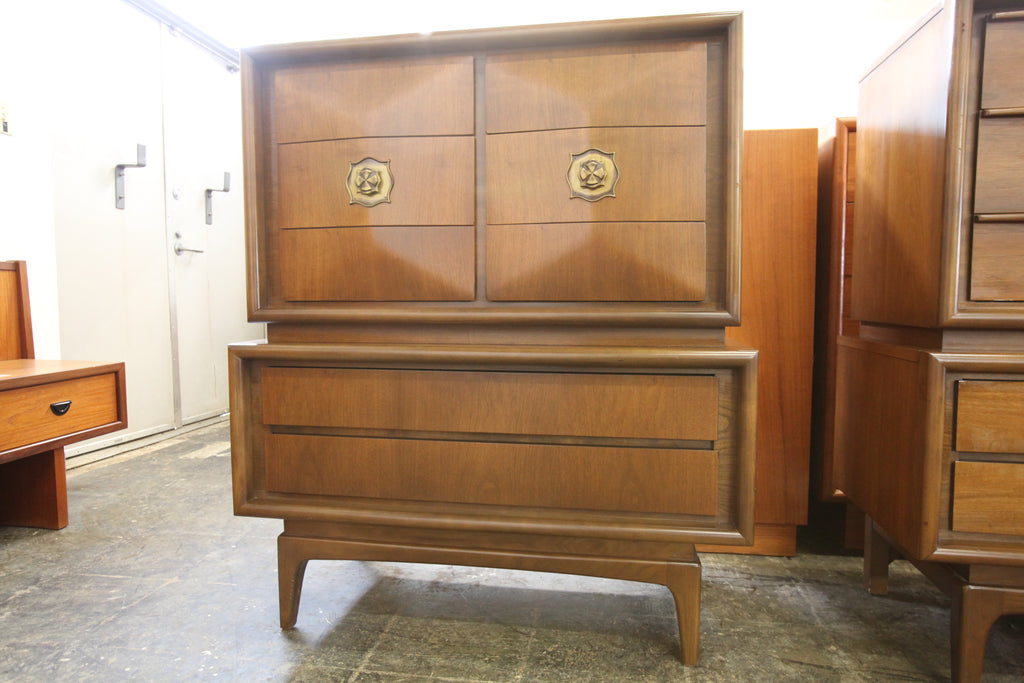 Beautiful Vintage Walnut Tallboy Dresser (38.25"W x 17.75"D x 47.5"H)