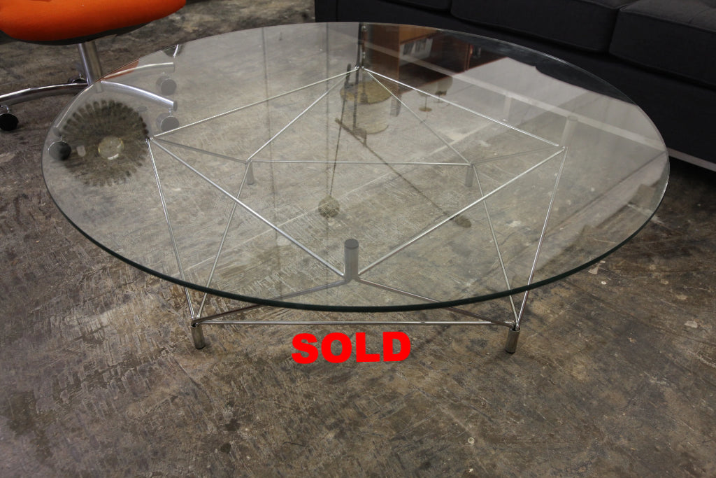 Unique Vintage Round Glass Coffee Table W/ Architectural Base (49.25" Dia. 15"H ) 1/2" Glass