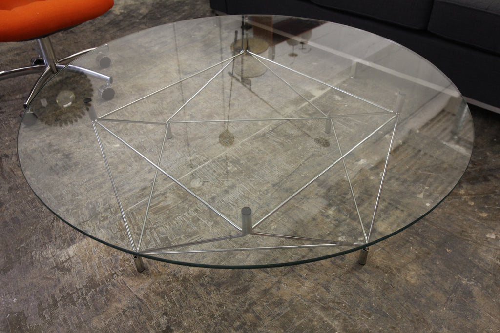Unique Vintage Round Glass Coffee Table W/ Architectural Base (49.25" Dia. 15"H ) 1/2" Glass