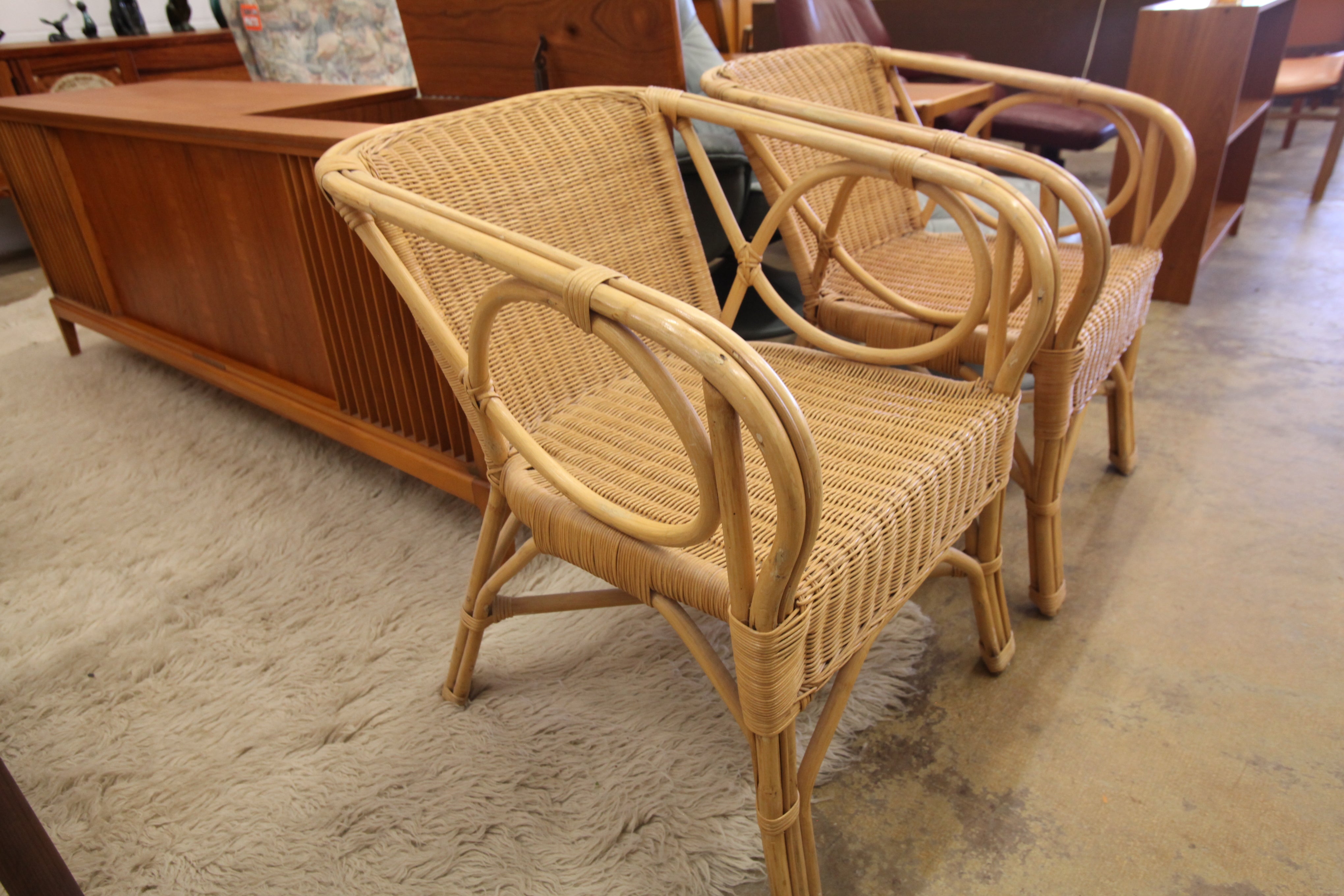 Set of 2 Vintage Ratan Chairs (22"W x 25"D x 28.5"H)