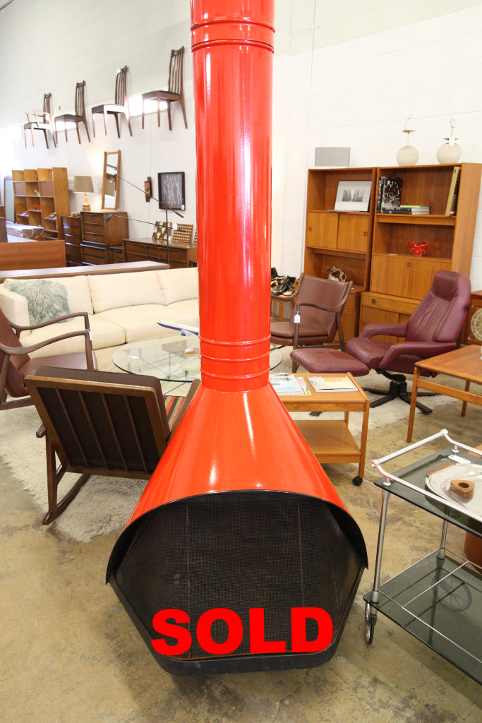 Vintage Red/Orange MCM Fireplace (38.5"W x 29"D x 84.5"H)