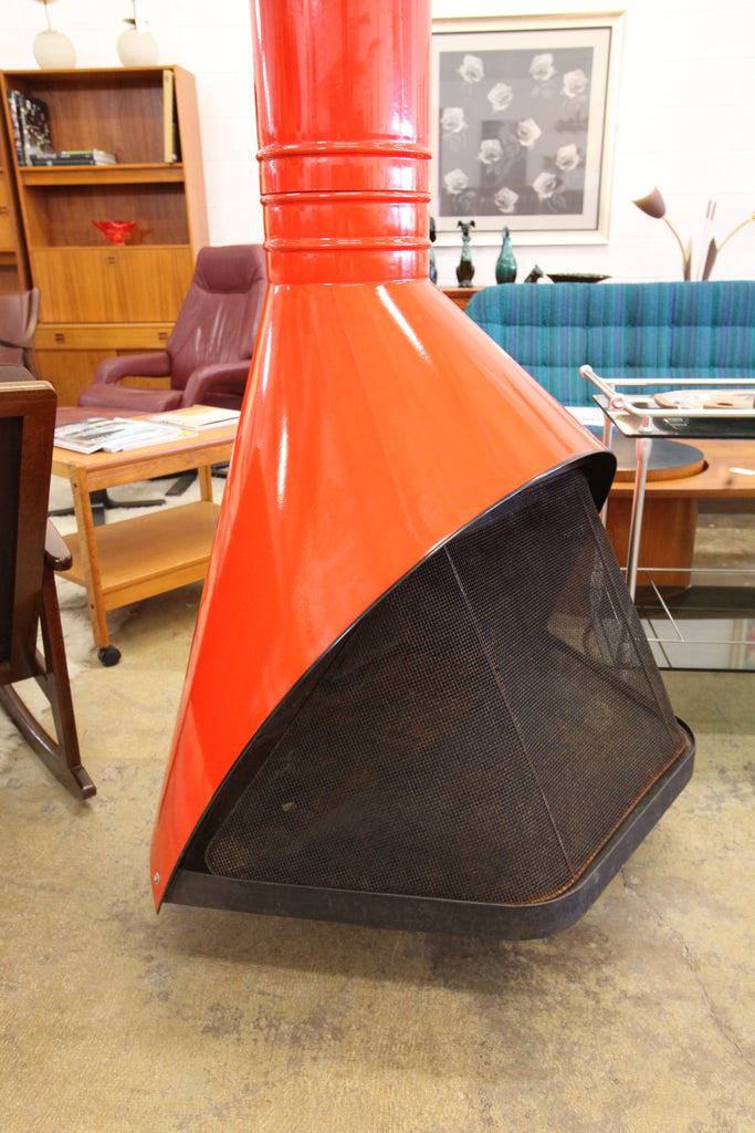 Vintage Red/Orange MCM Fireplace (38.5"W x 29"D x 84.5"H)