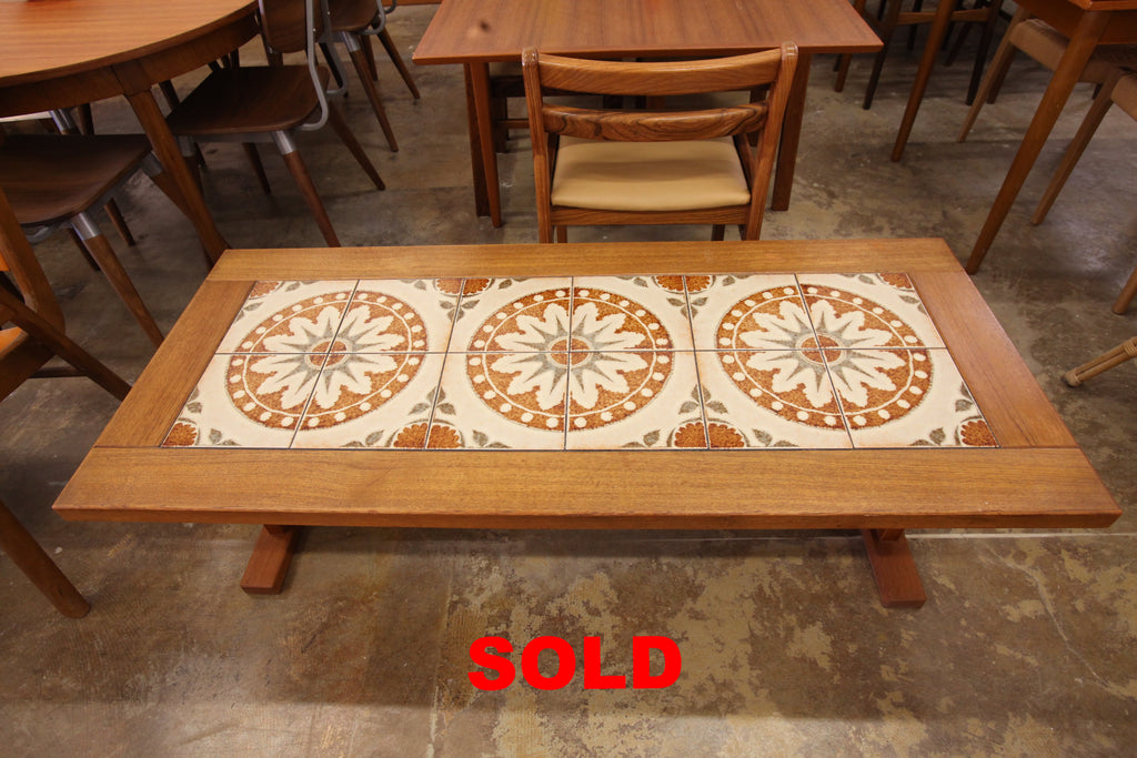 Vintage Danish Teak/Tile Coffee Table by Gangso Mobler (56.25"L x 24.5"W x 16.75"H)