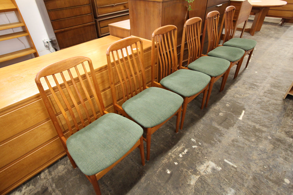 Set of 6 Vintage Teak Dining Chairs (37"H x 19"W x seat 18.5"H)