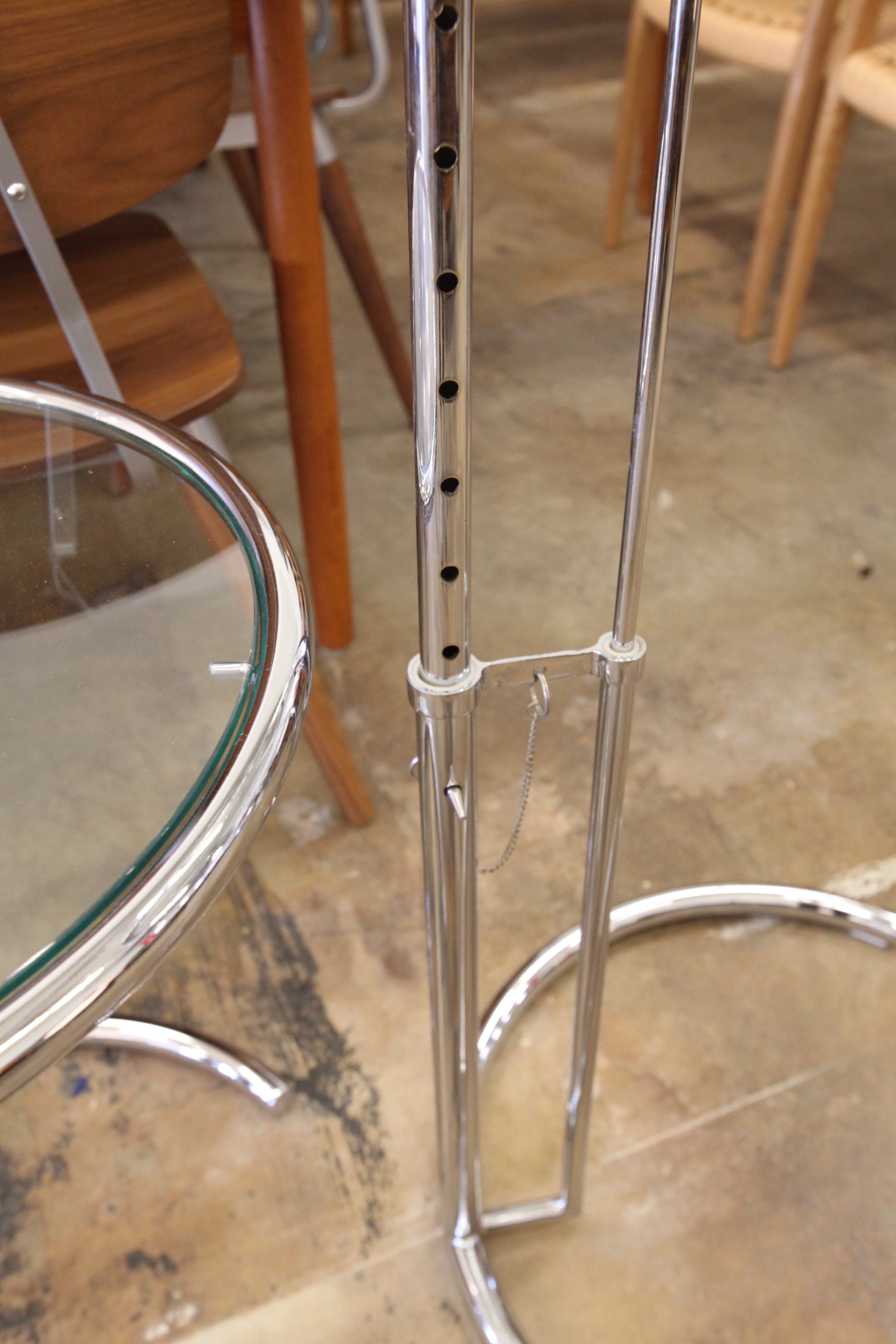 Vintage Replica Chrome Eileen Grey Adjustable Side Table (20" Dia x 23.5"-36"H)