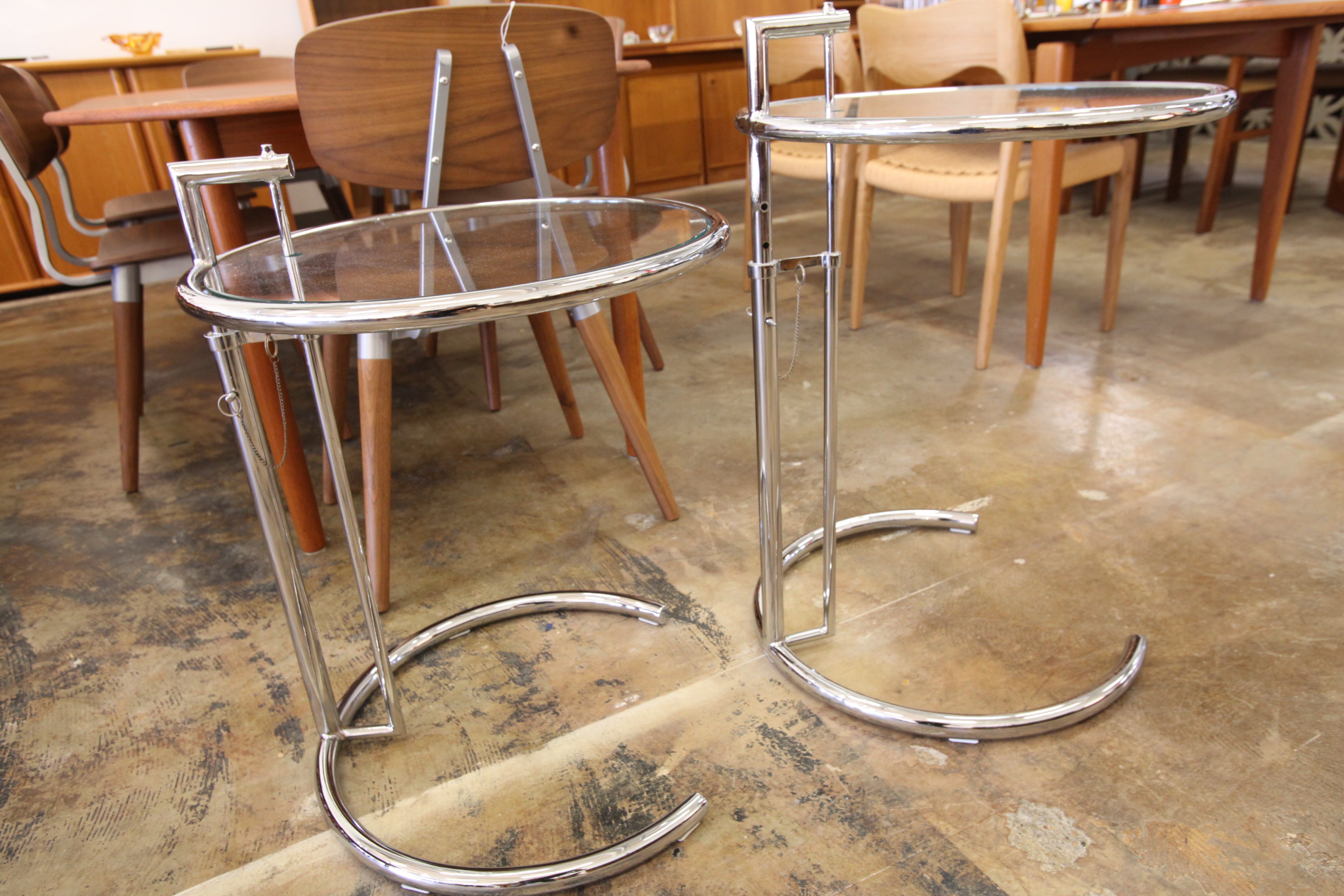 Vintage Replica Chrome Eileen Grey Adjustable Side Table (20" Dia x 23.5"-36"H)