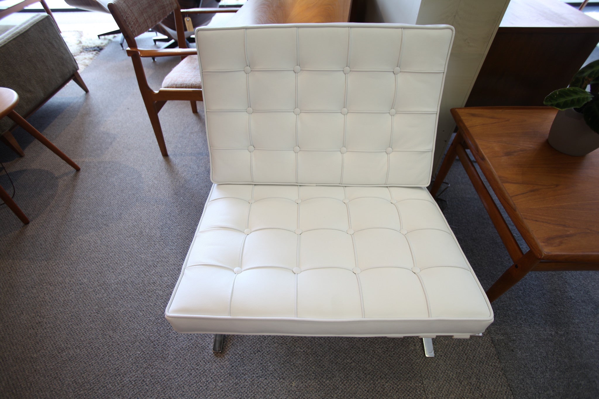 White Leather Barcelona Chair and Ottoman (Replica)