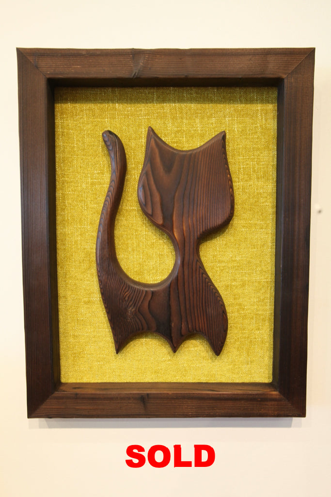 Dark Framed Cat with Lime Green Background (14"W x 18"H)