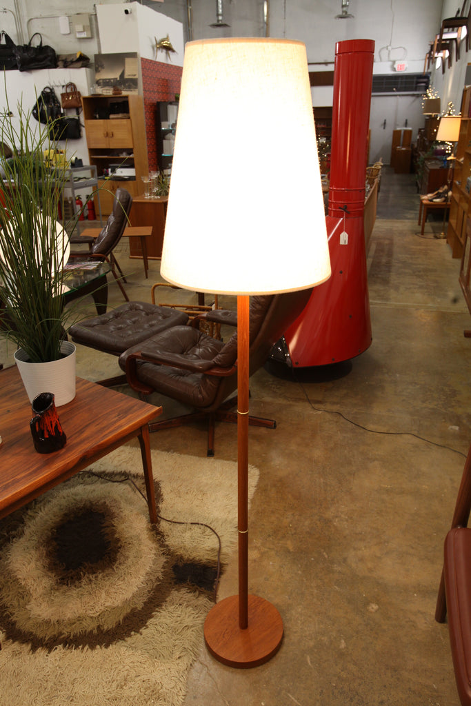 Very Nice Vintage Teak Tri-light Floor Lamp (63"H - 15" Dia Shade)