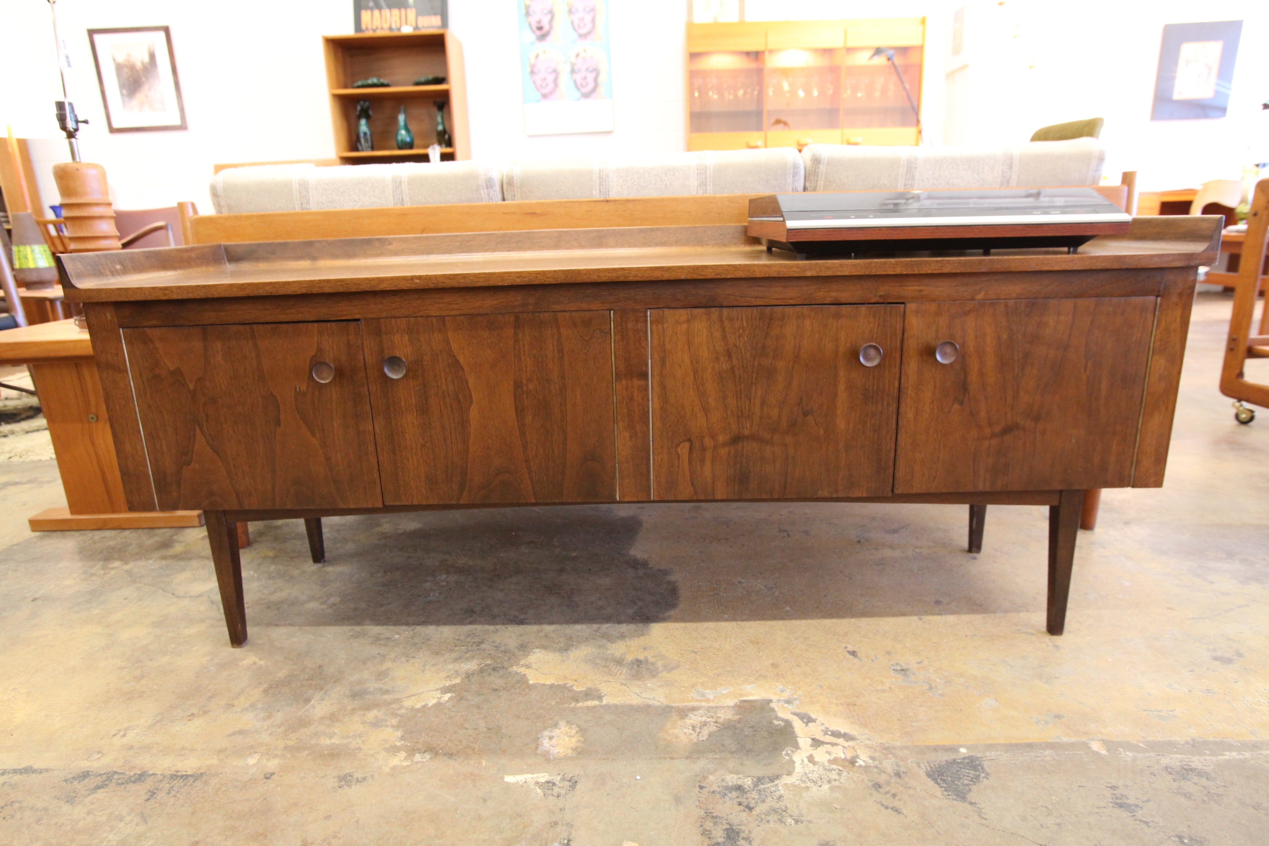 Vintage Walnut Sideboard / Entertainment Stand (59.75"W x 15.75"D x 24.75"H)