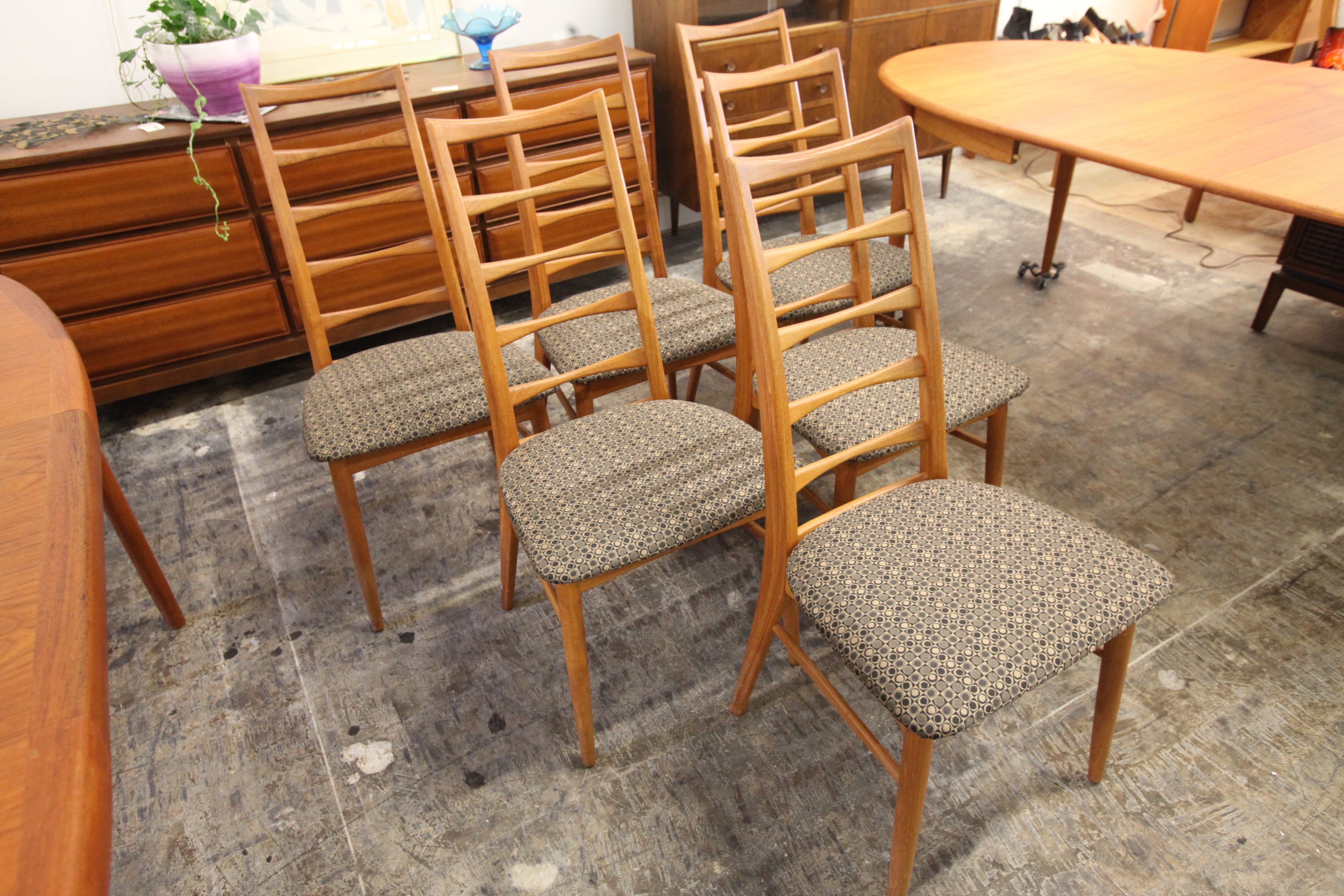 Set of 6 Rare Vintage Koefoeds "Lis" Teak Ladder Back Dining Chairs