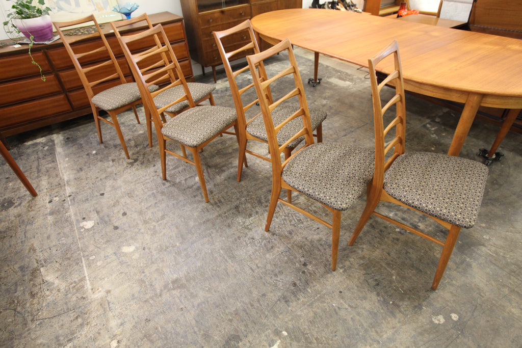 Set of 6 Rare Vintage Koefoeds "Lis" Teak Ladder Back Dining Chairs