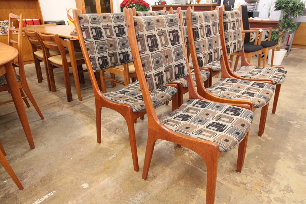Set of 6 Vintage Teak Dining Chairs with New Upholstery