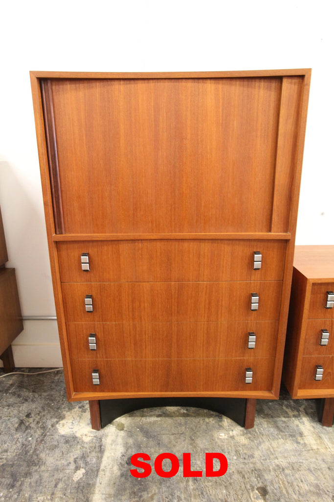 Beautiful Vintage Curved Front Teak Cabinet / Dresser by RS Associates (34"W x 18"D x 54.5"H)
