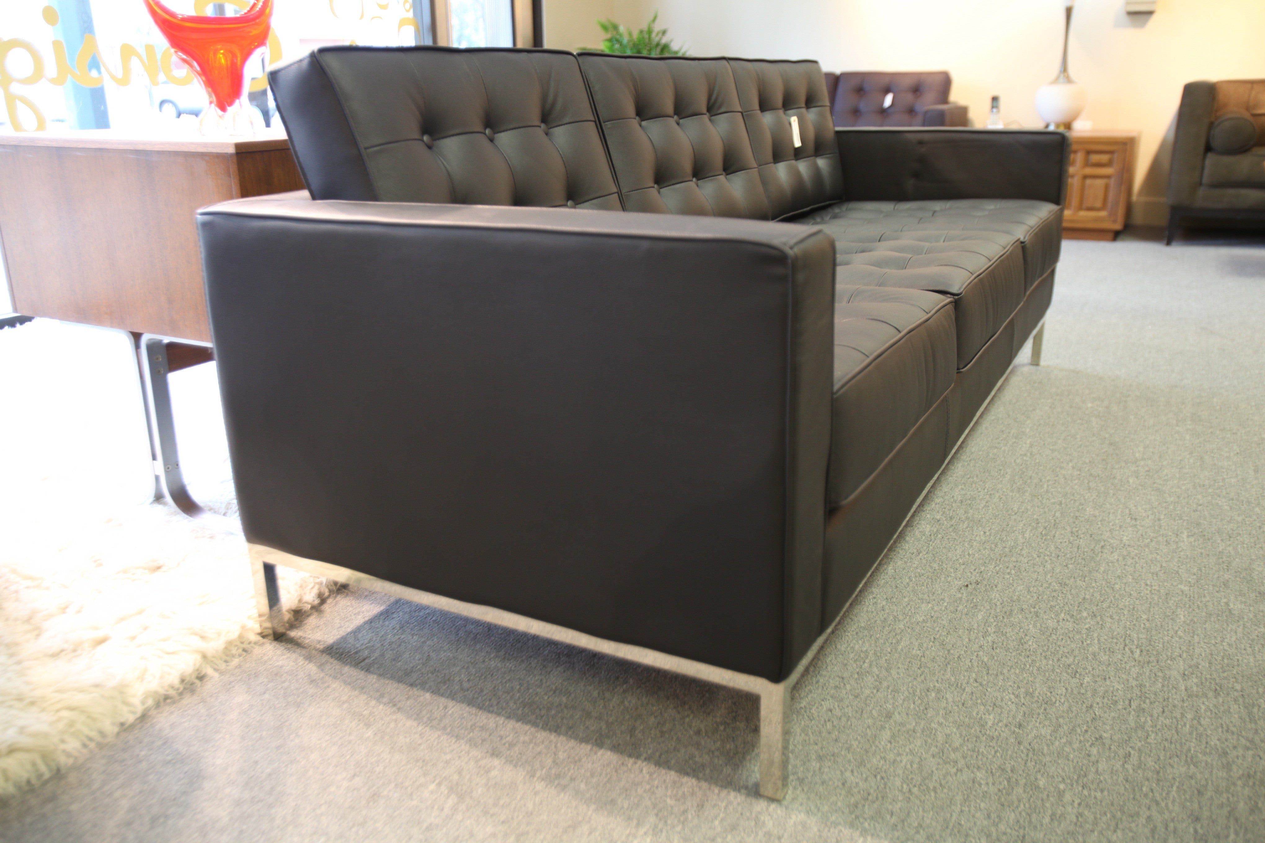 Knoll Leather Replica 3 seater Sofa (BLACK) (80.5"x31.5")