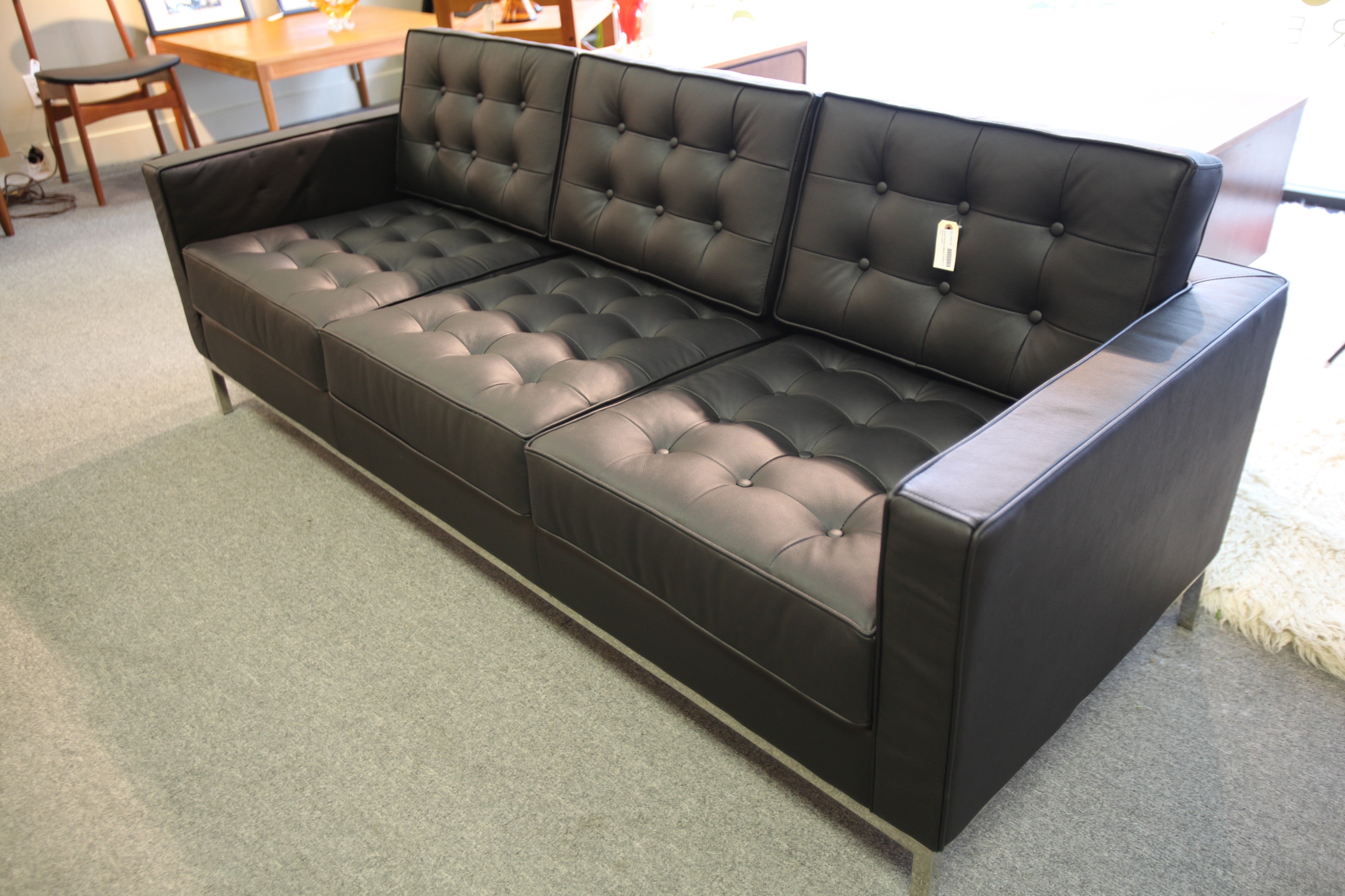 Knoll Leather Replica 3 seater Sofa (BLACK) (80.5"x31.5")