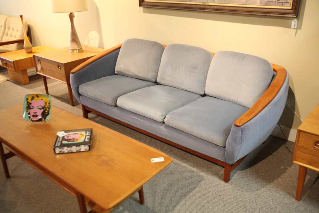 Mid Century Huber Teak 3 Seater Couch (Blue) (79" Long)