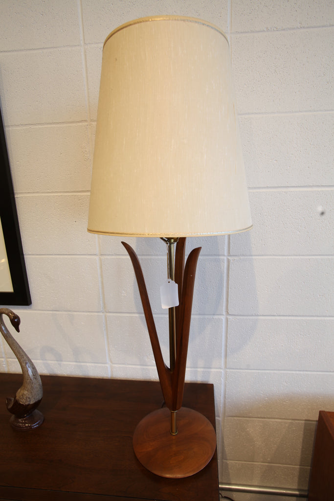 Vintage Cat Tail Style Teak Lamp (37"H)