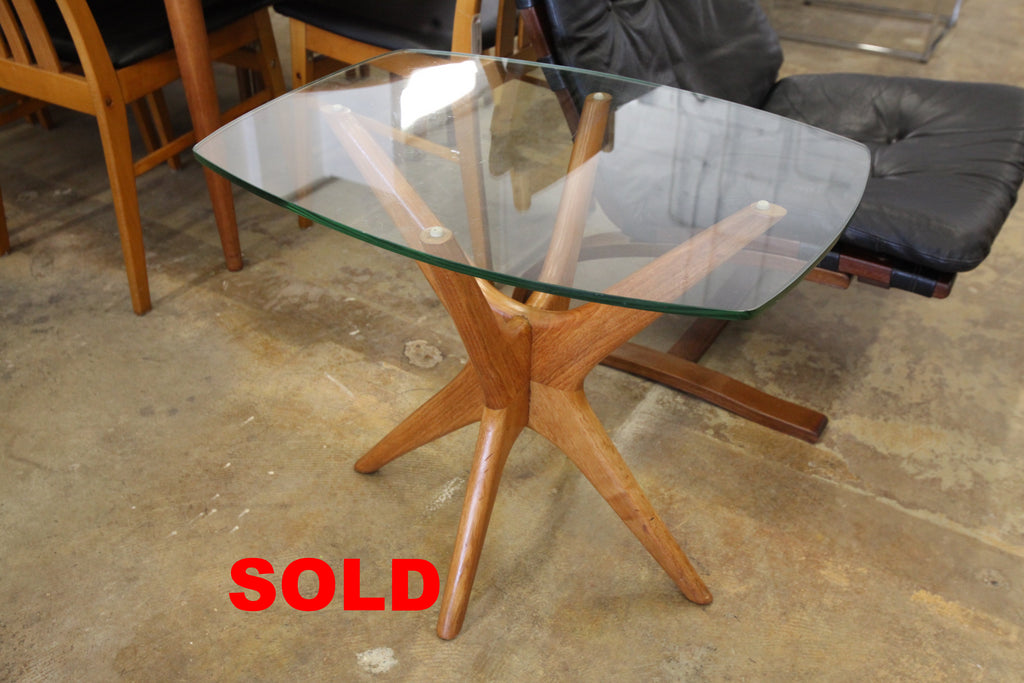 Adrian Pearsall Style Walnut Side Table w/ Glass Top (25" x 18.75" x 22"H)