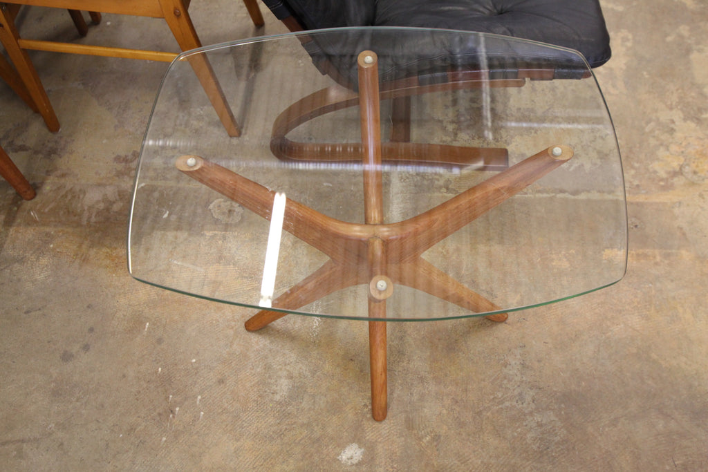 Adrian Pearsall Style Walnut Side Table w/ Glass Top (25" x 18.75" x 22"H)