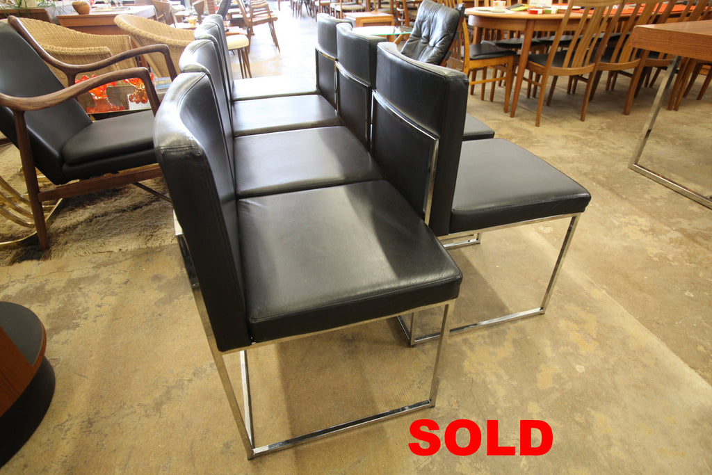 Set of 7 Black Leather "Even Plus" Calligaris Dining Chairs (18.5"W x 32"H x 20"D)