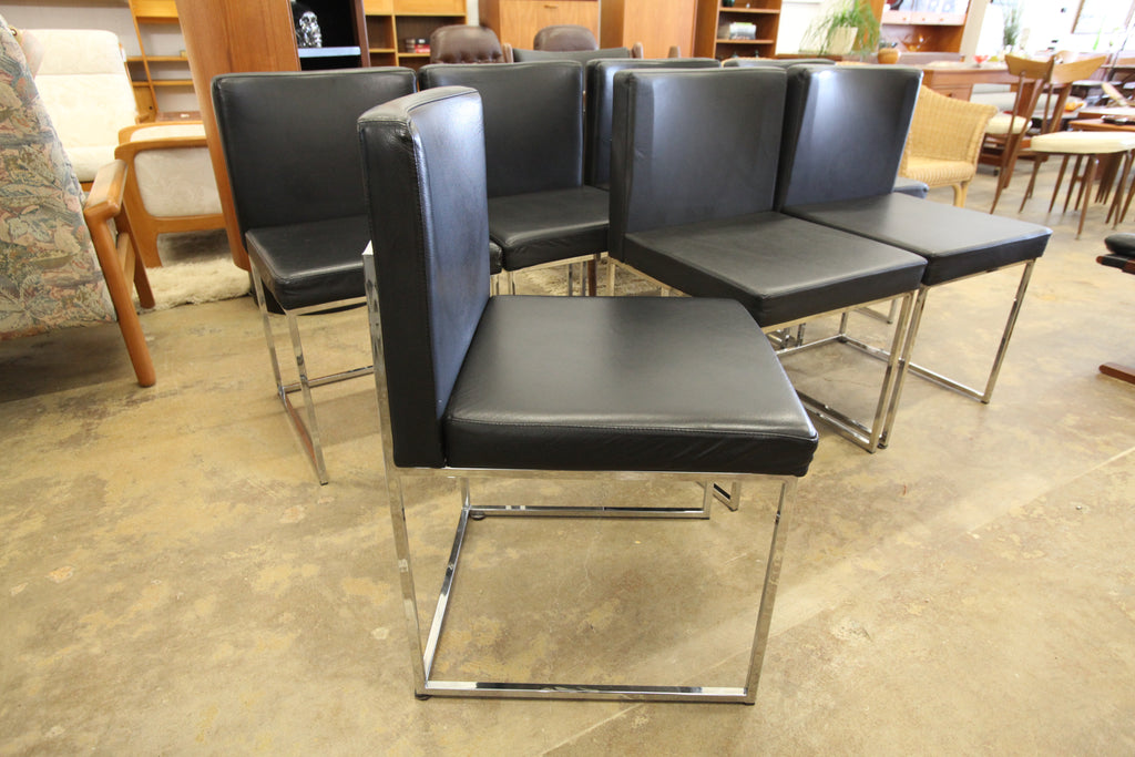 Set of 7 Black Leather "Even Plus" Calligaris Dining Chairs (18.5"W x 32"H x 20"D)