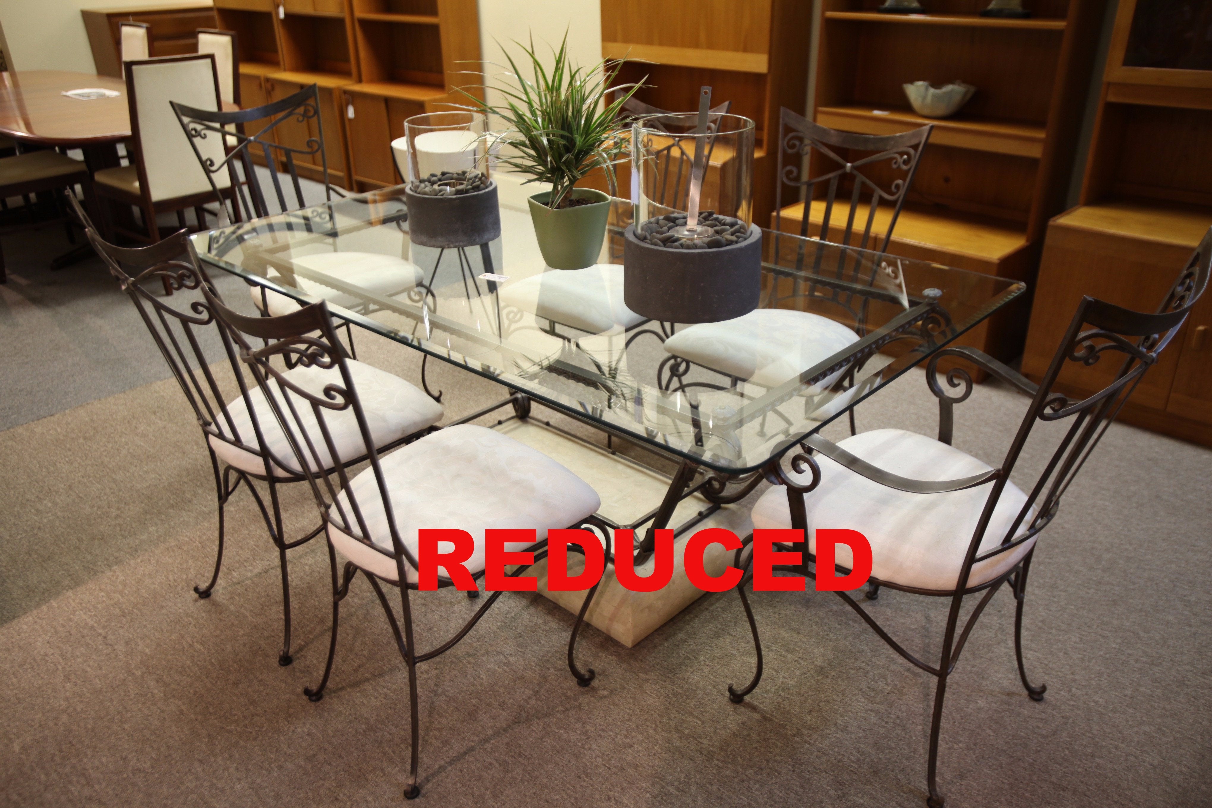 Wrought Iron/Glass Table with 6 Chairs (72"x41.5")