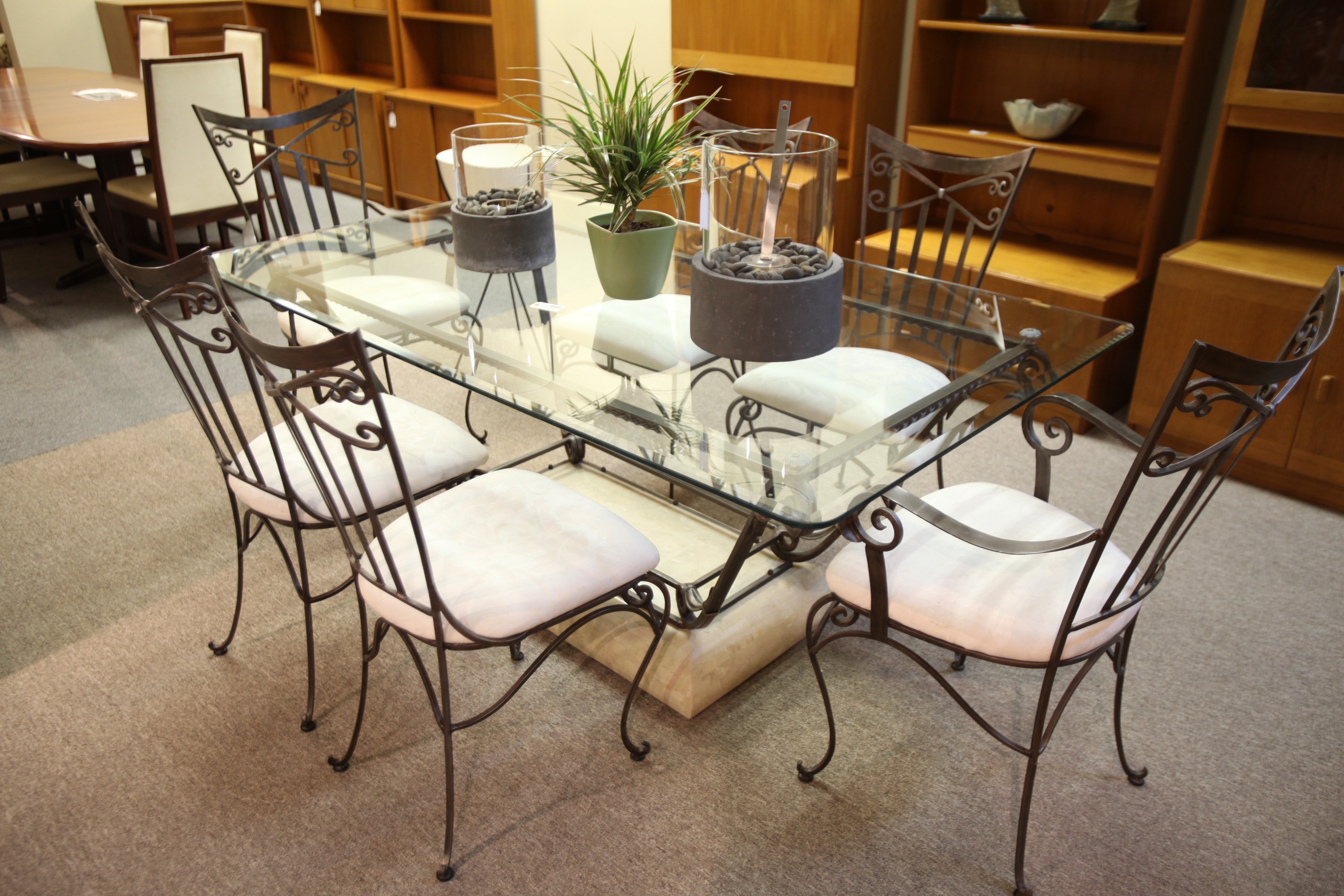 Wrought Iron/Glass Table with 6 Chairs (72"x41.5")