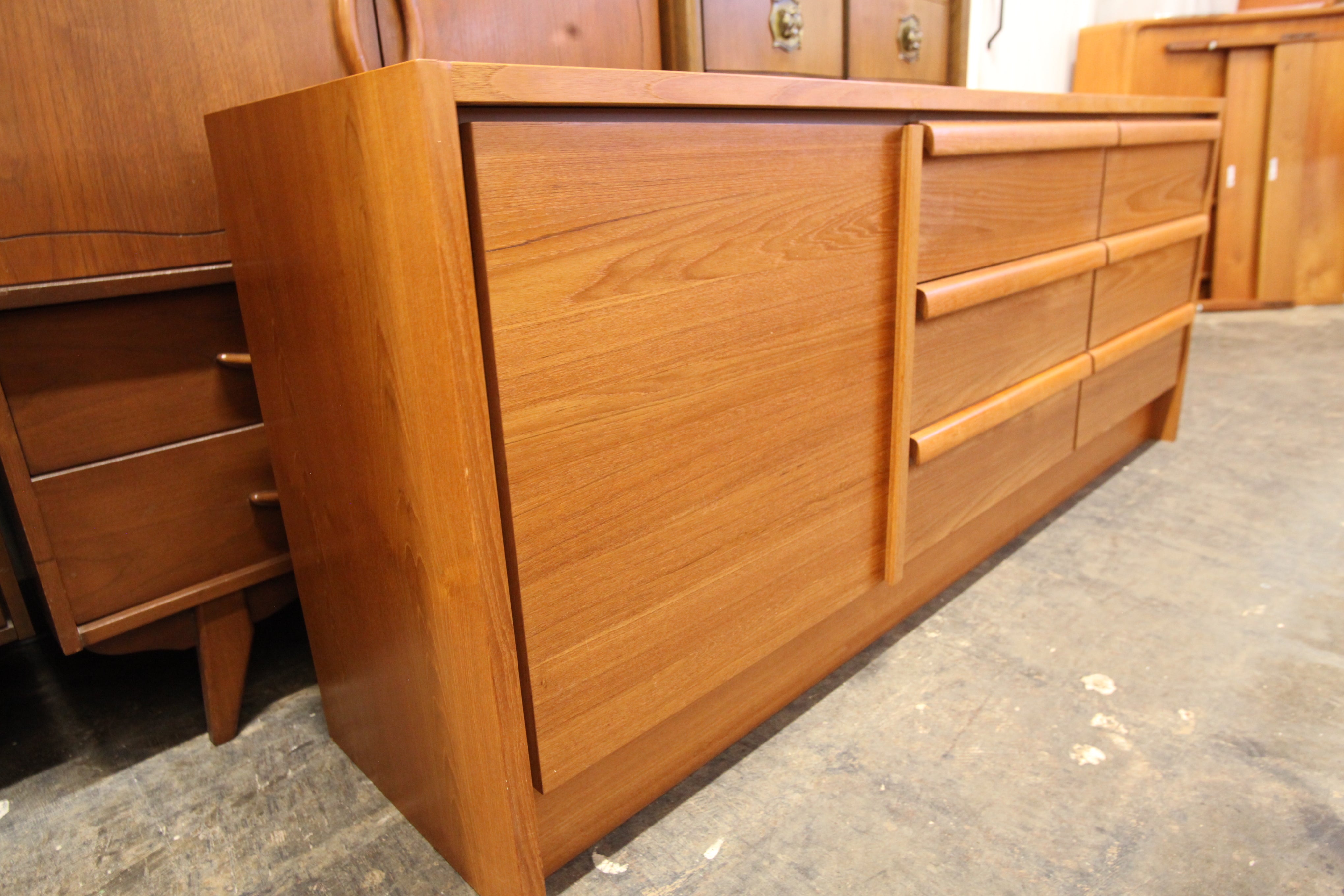 Vintage Teak 6 drawer Dresser w/ Side Cupboard (74"W x 17.75"D x 30"H)
