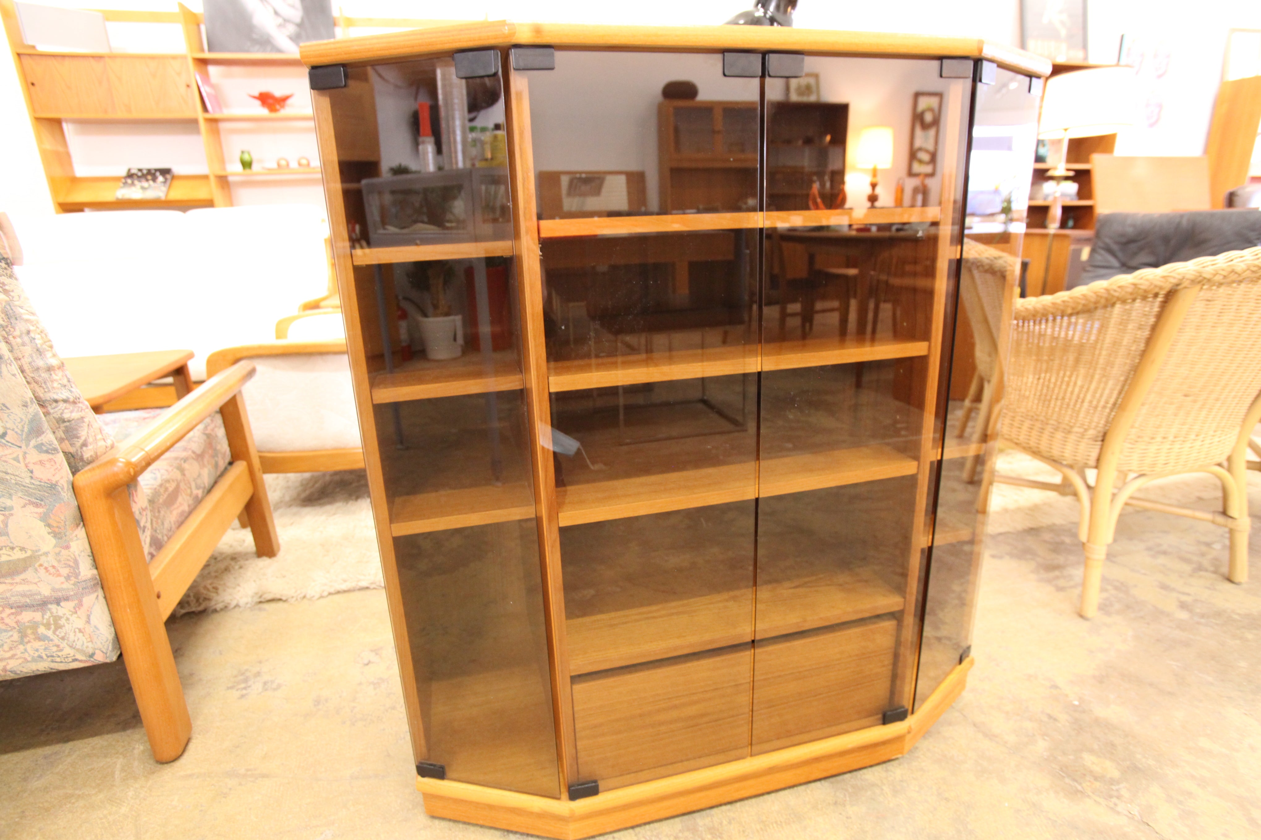 Vintage Teak Stereo Cabinet w/ Glass Doors (36"W x 20"D x 39.25"H)