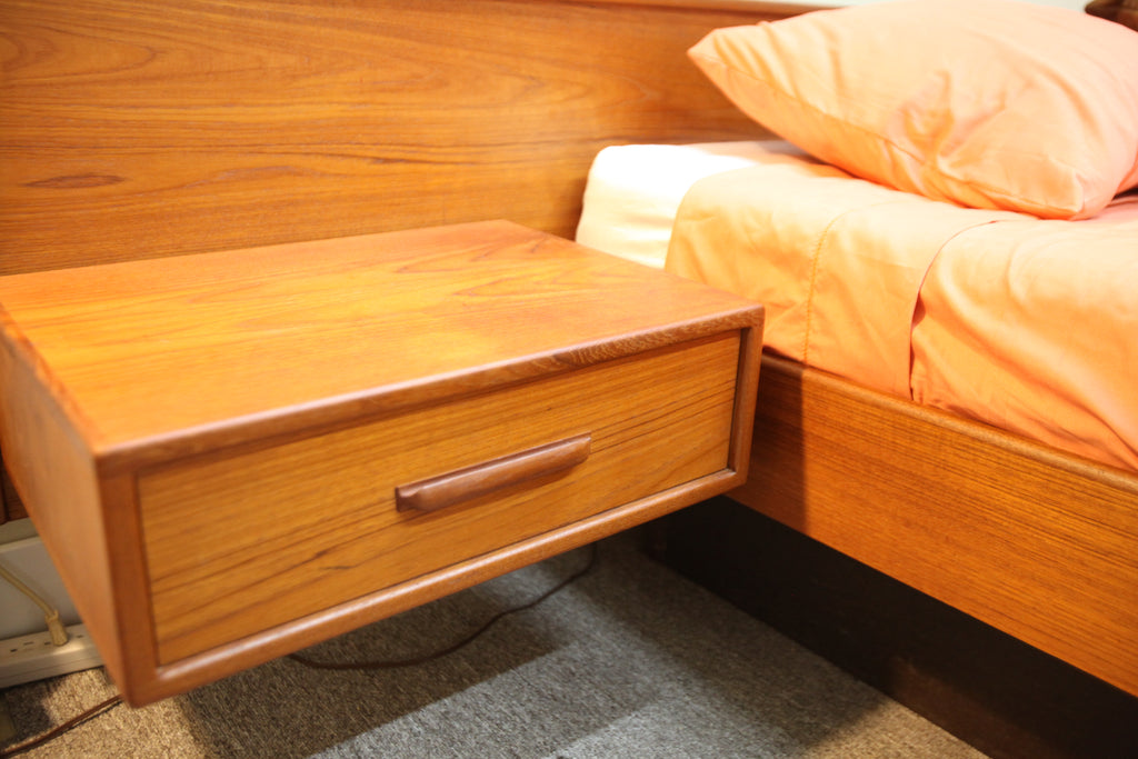 Teak Mid Century Queen size Floating Bed (with attached night stands)